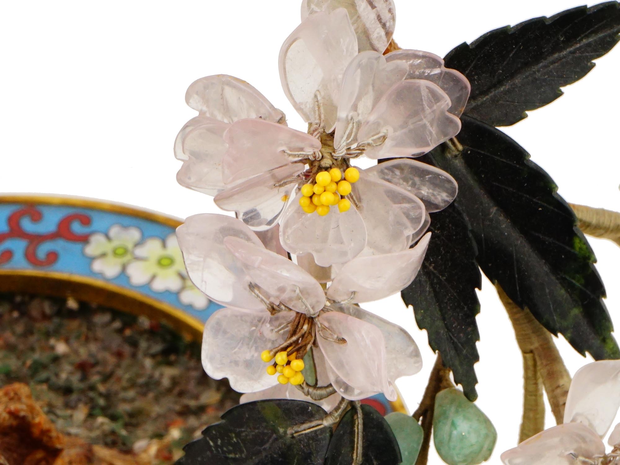 CHINESE CARVED BONSAI SAKURA TREE IN CLOISONNE POT PIC-8