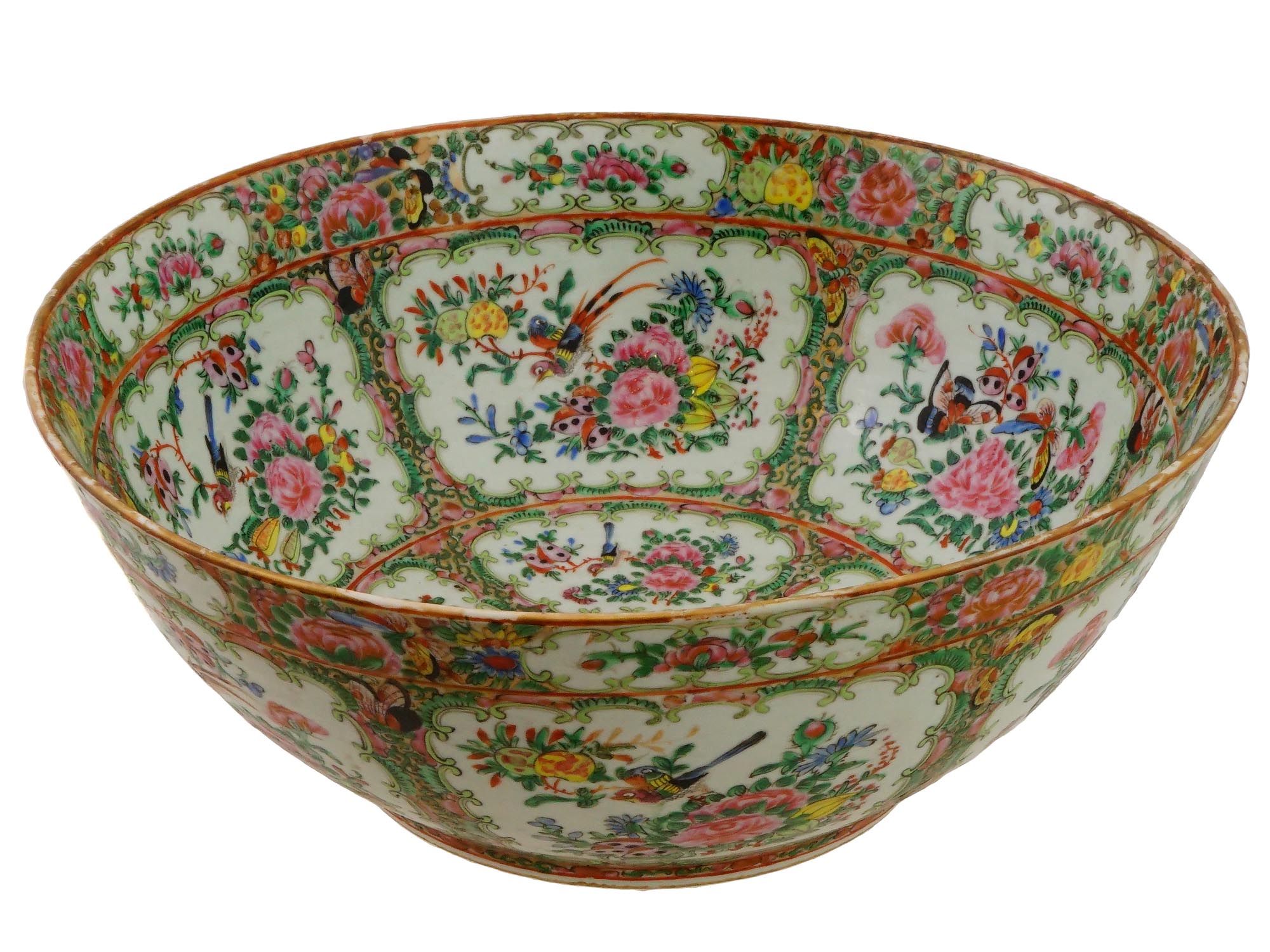 LARGE CHINESE FAMILLE ROSE PORCELAIN BOWL W FLOWERS PIC-0