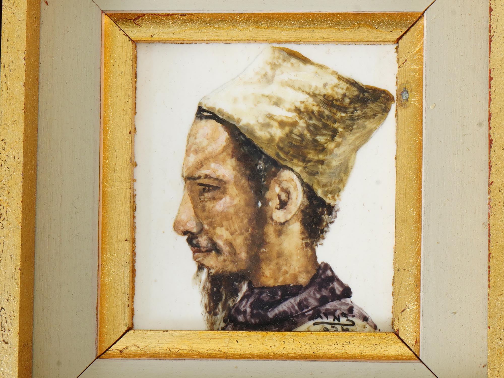 MINI JUDAICA PORTRAIT OIL ON PORCELAIN PAINTINGS PIC-1