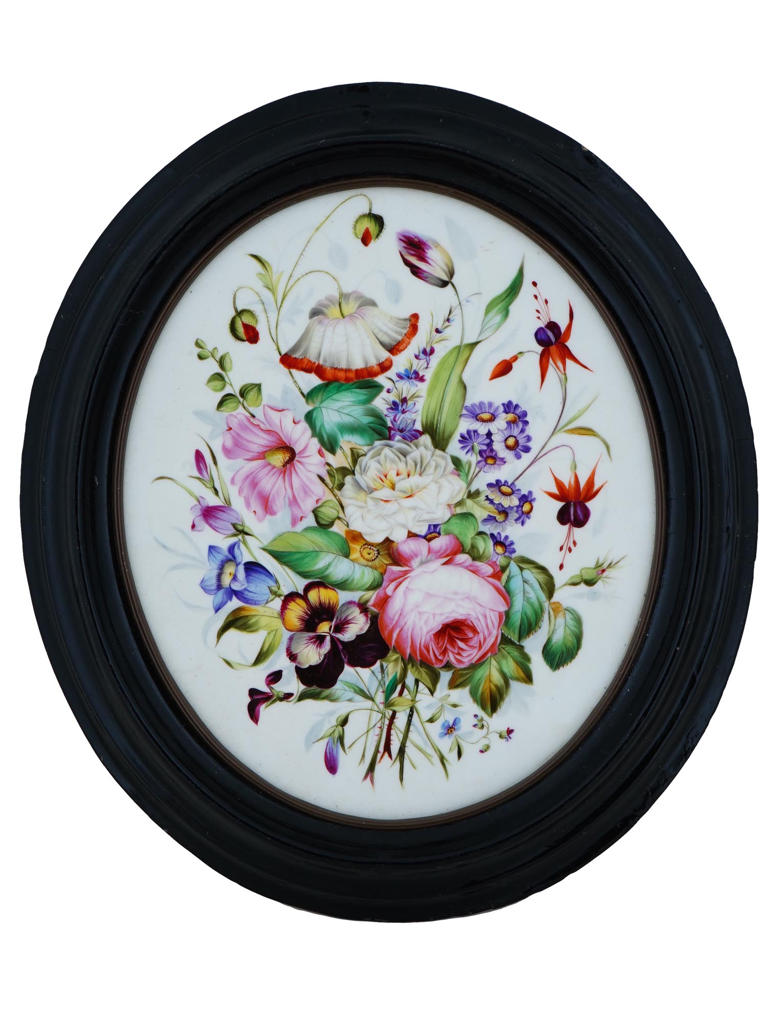 FLORAL STILL LIFE PAINTING ON PORCELAIN PLAQUE PIC-0