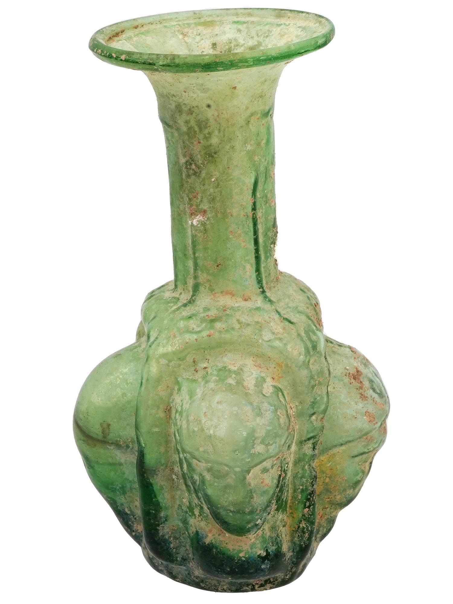 ANCIENT ROMAN GLASS VASE WITH RELIEF FACE IMAGES PIC-0