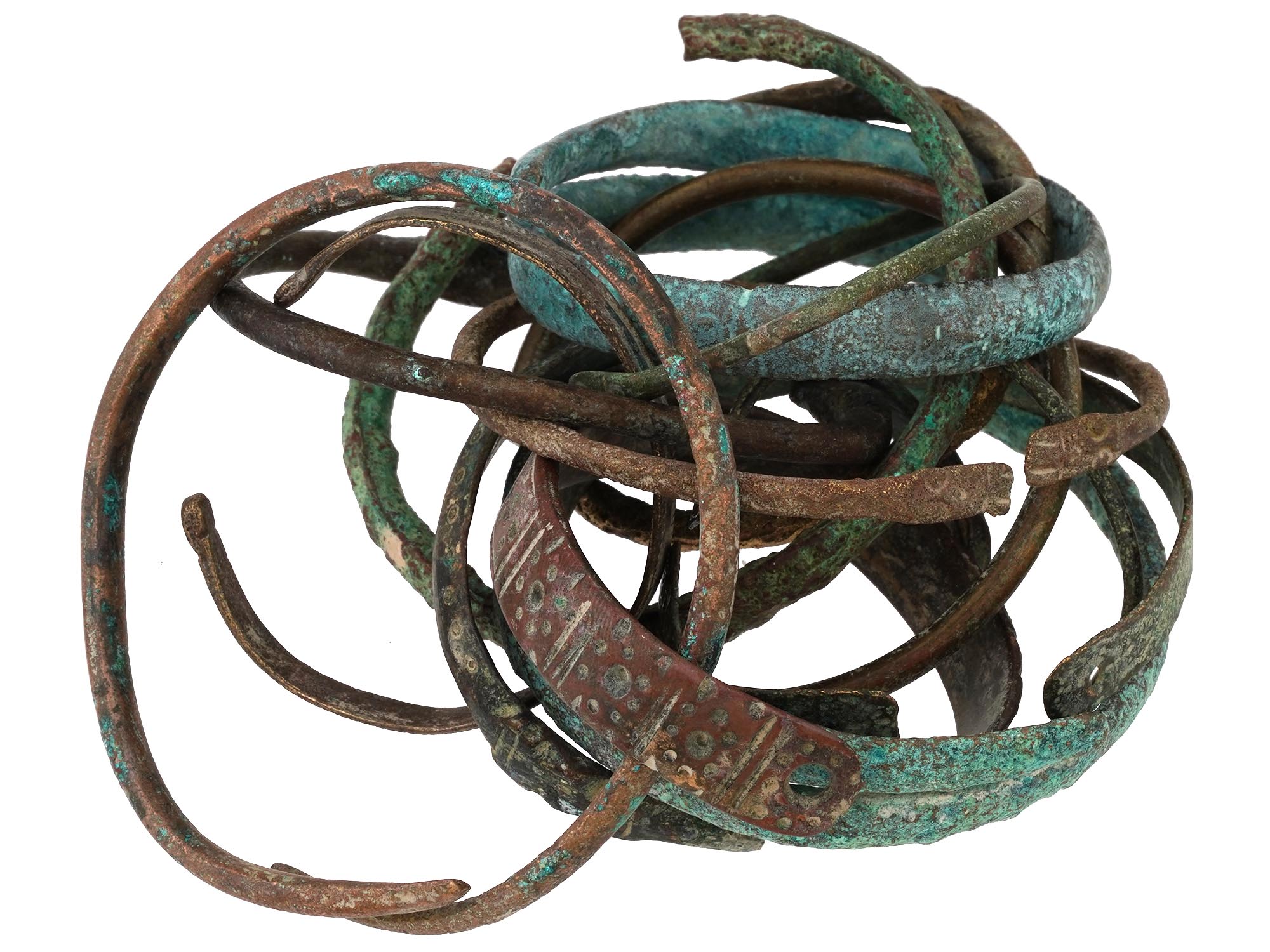 GROUP OF ANCIENT BRONZE WRAP AND OPEN BANGLE BRACELETS PIC-1