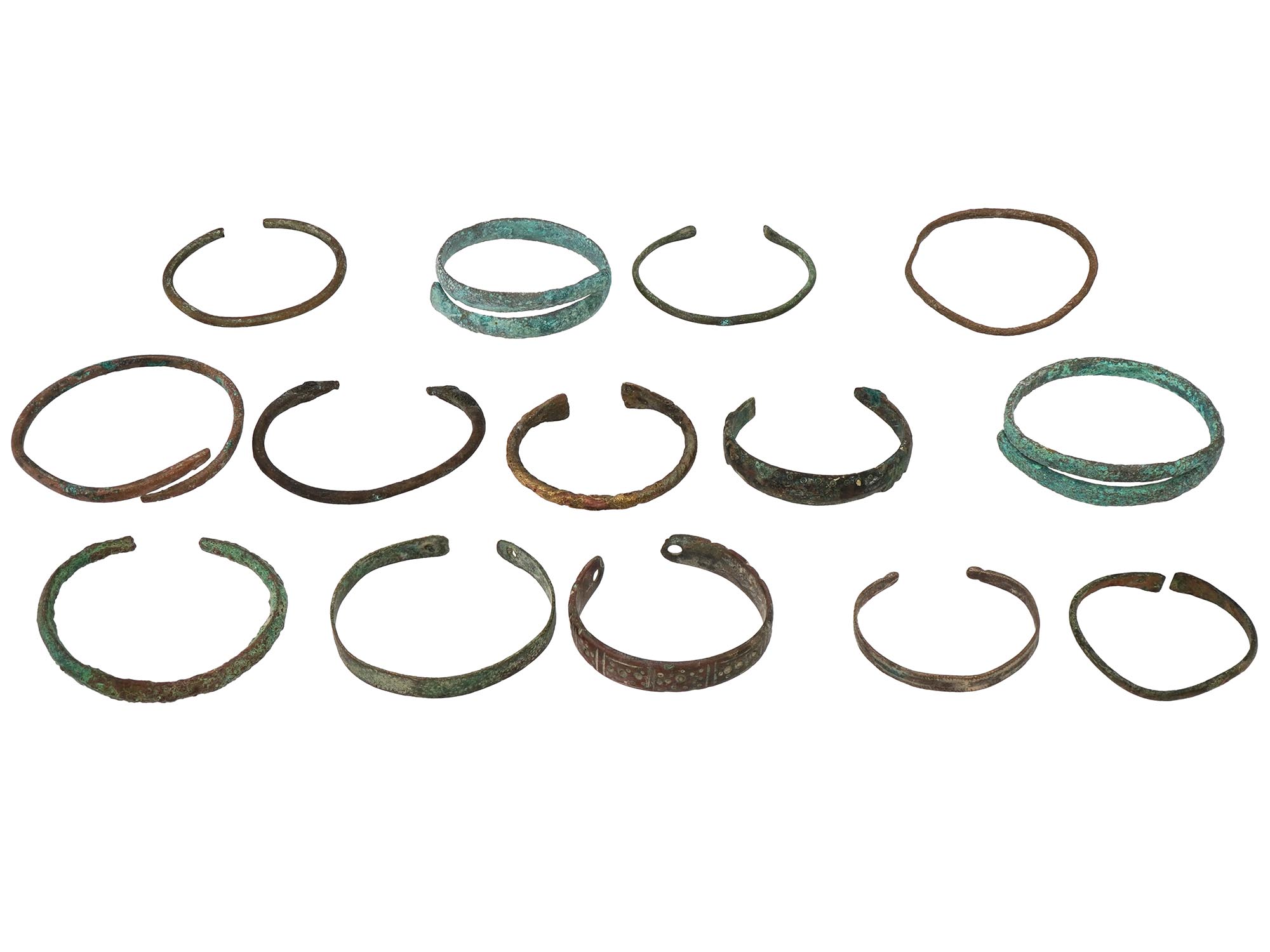 GROUP OF ANCIENT BRONZE WRAP AND OPEN BANGLE BRACELETS PIC-0