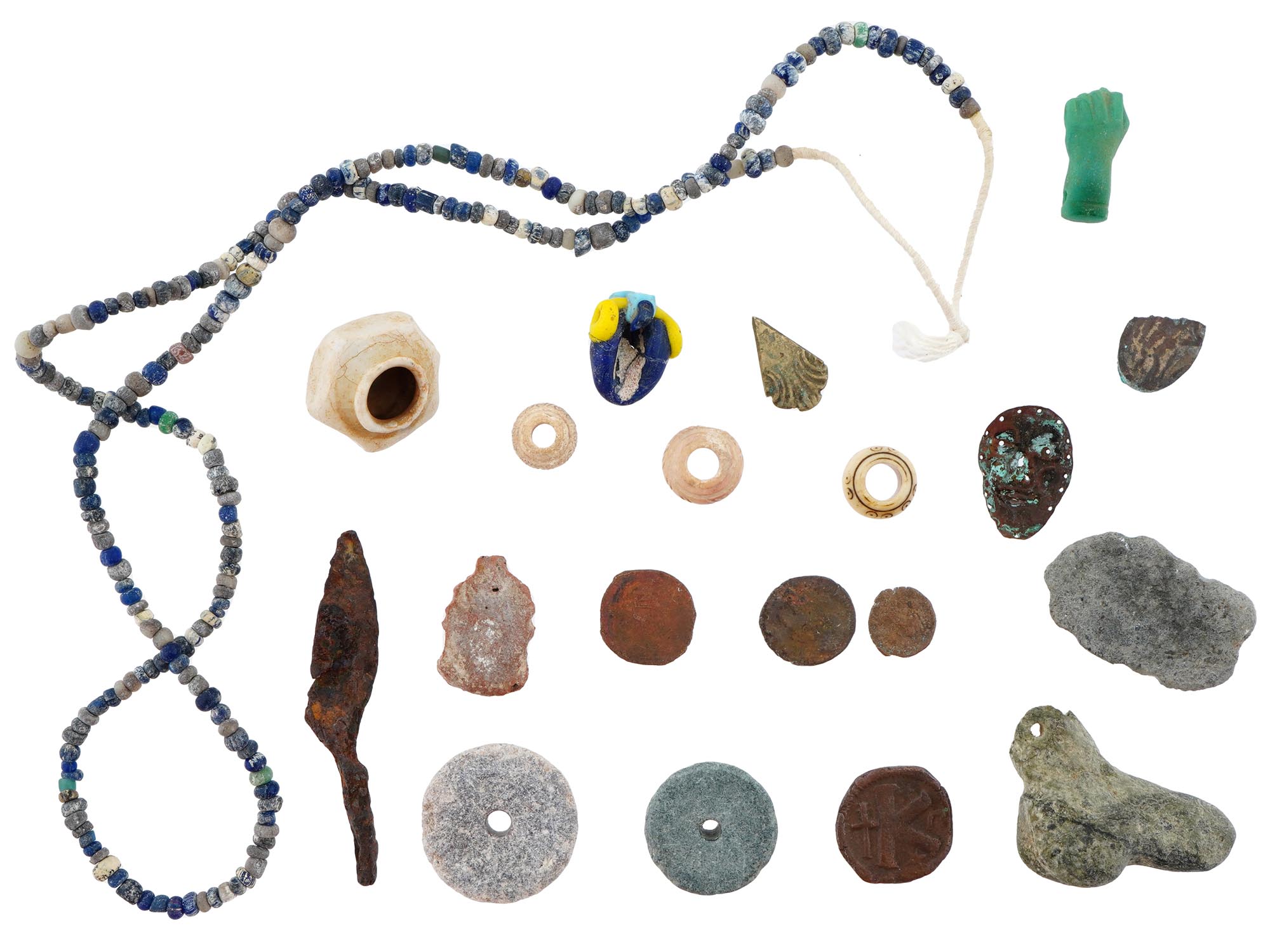 ANCIENT ROMAN GLASS BEADED NECKLACE AND GLASS ARTIFACTS PIC-0