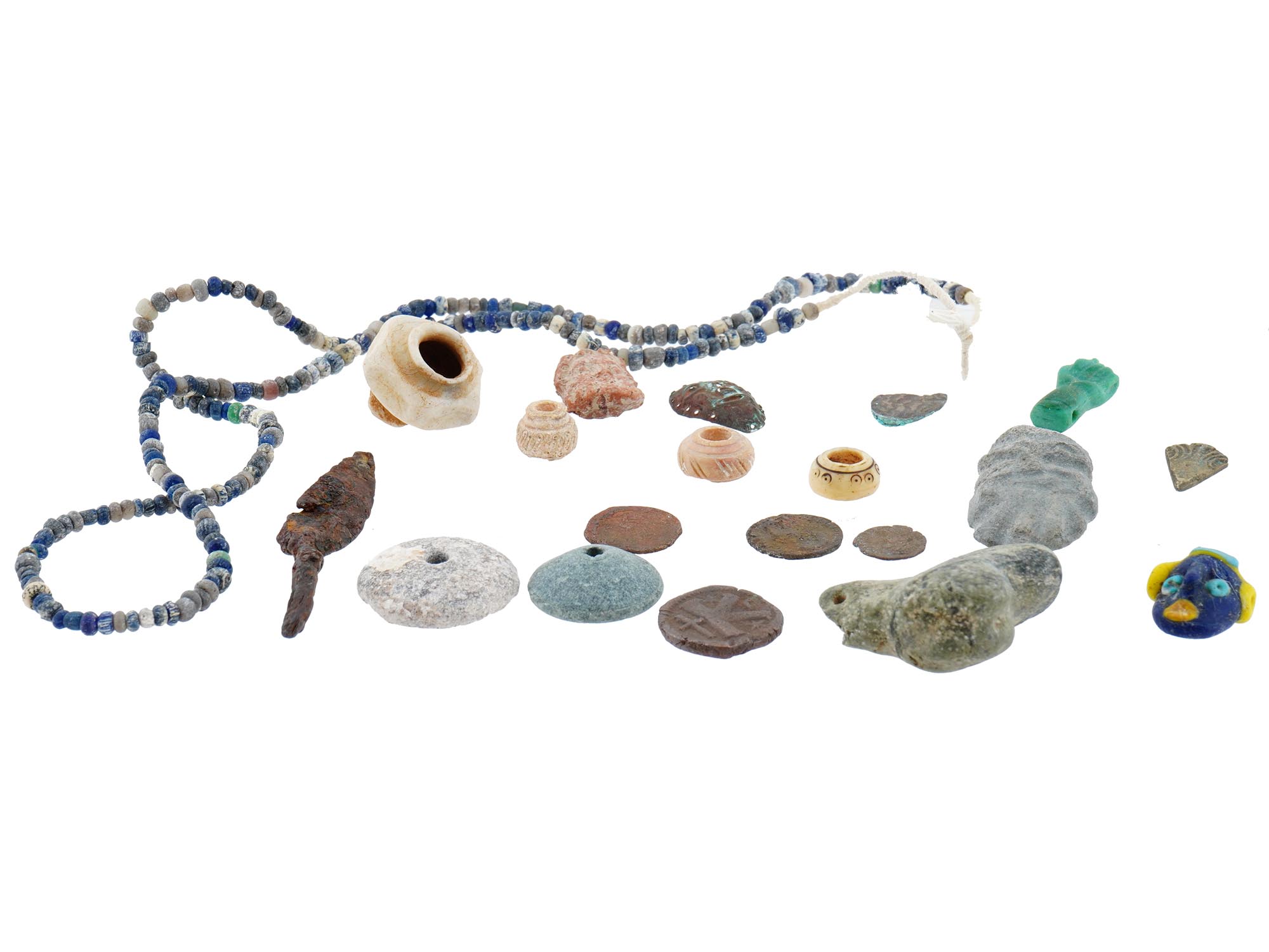 ANCIENT ROMAN GLASS BEADED NECKLACE AND GLASS ARTIFACTS PIC-2