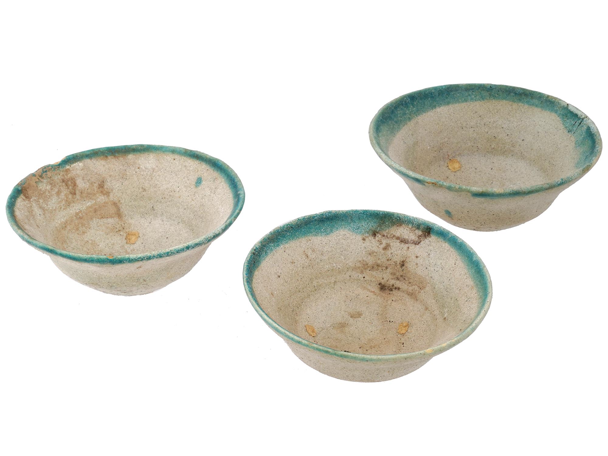 ANCIENT ISLAMIC GLAZED CLAY BOWLS WITH PAINTED EDGES PIC-0