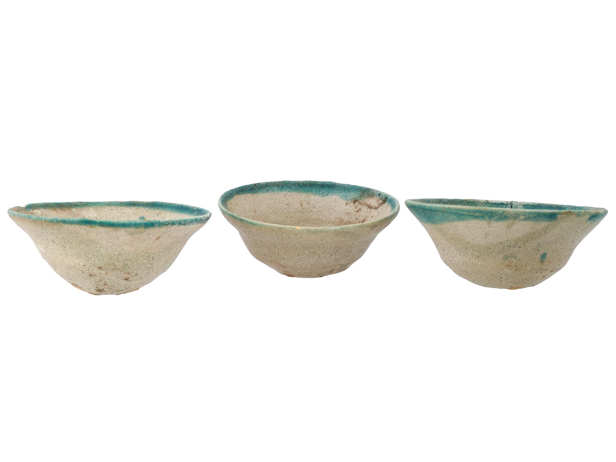 ANCIENT ISLAMIC GLAZED CLAY BOWLS WITH PAINTED EDGES PIC-1