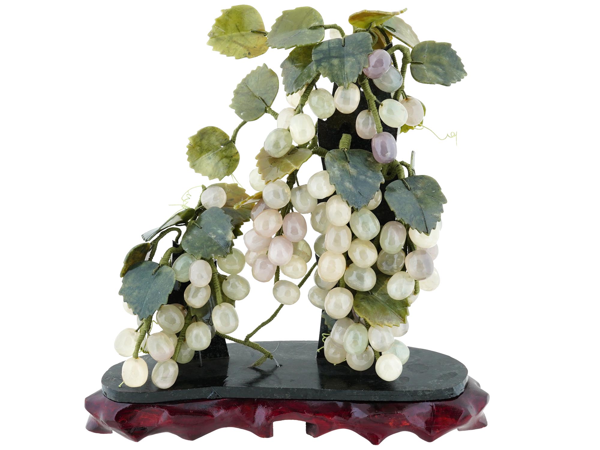 CHINESE HAND CARVED JADE GRAPE BRANCH SCULPTURE PIC-0