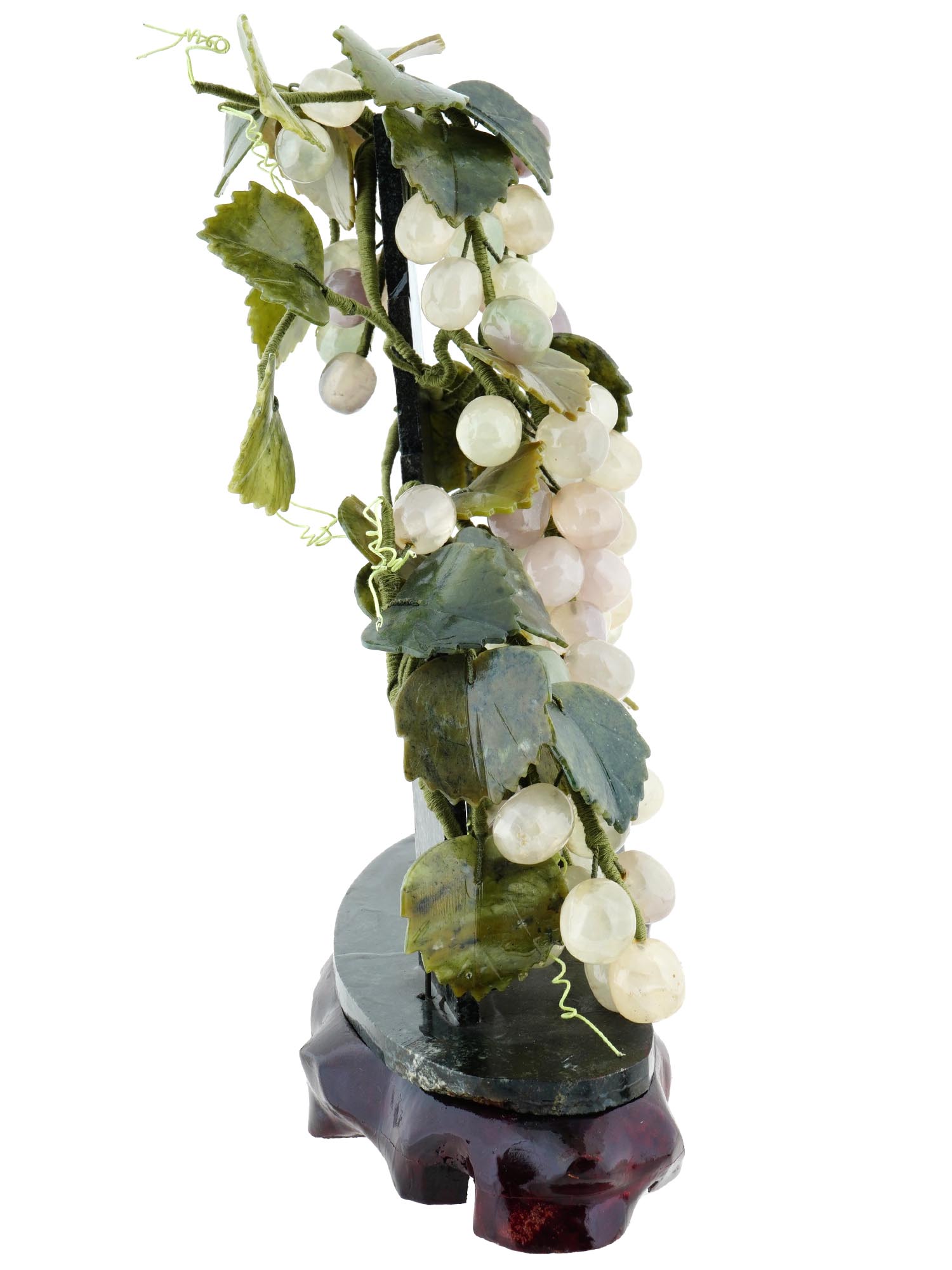 CHINESE HAND CARVED JADE GRAPE BRANCH SCULPTURE PIC-3