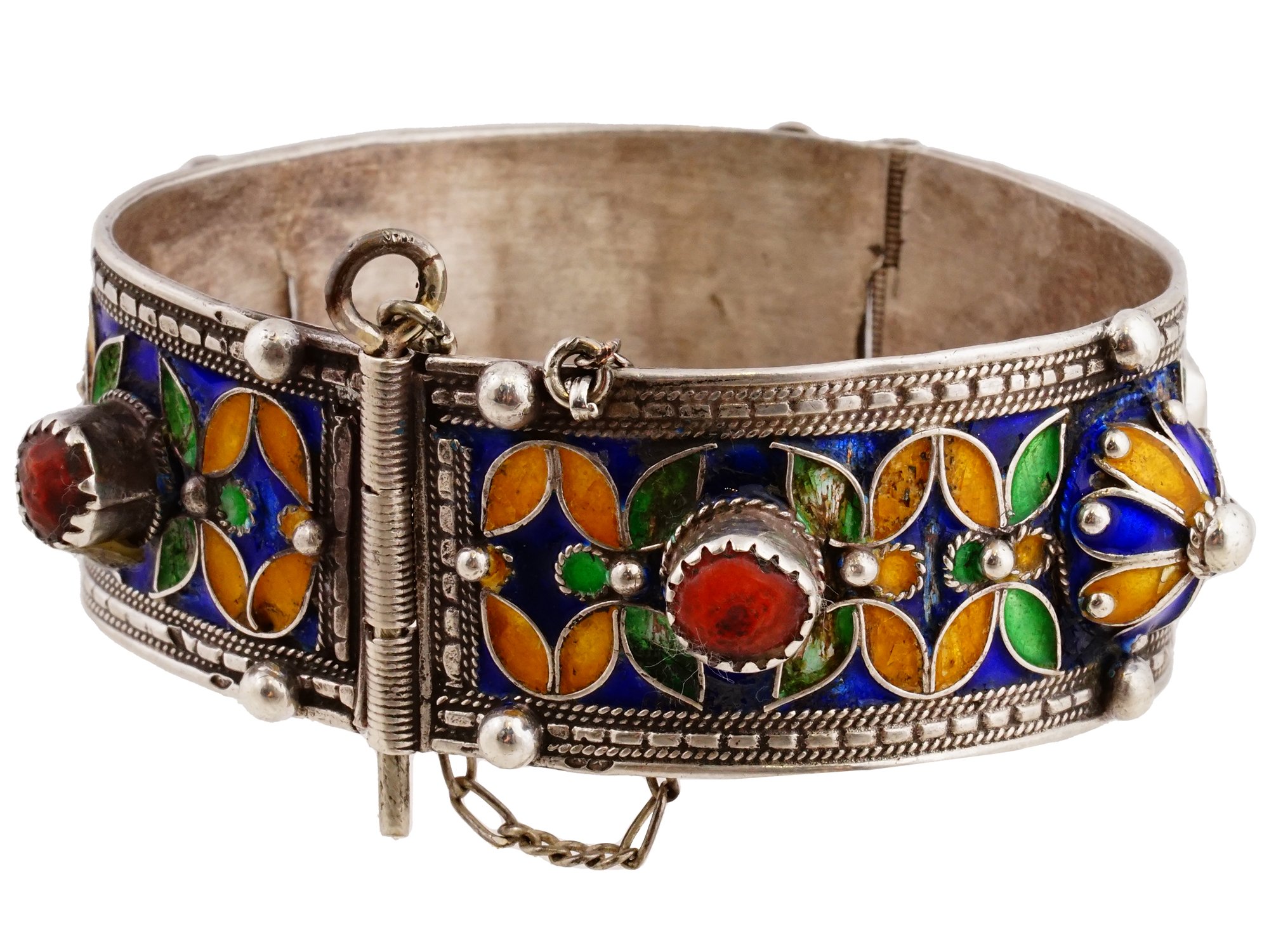 VINTAGE ALGERIAN SILVER AND ENAMEL BANGLE BRACELET PIC-0