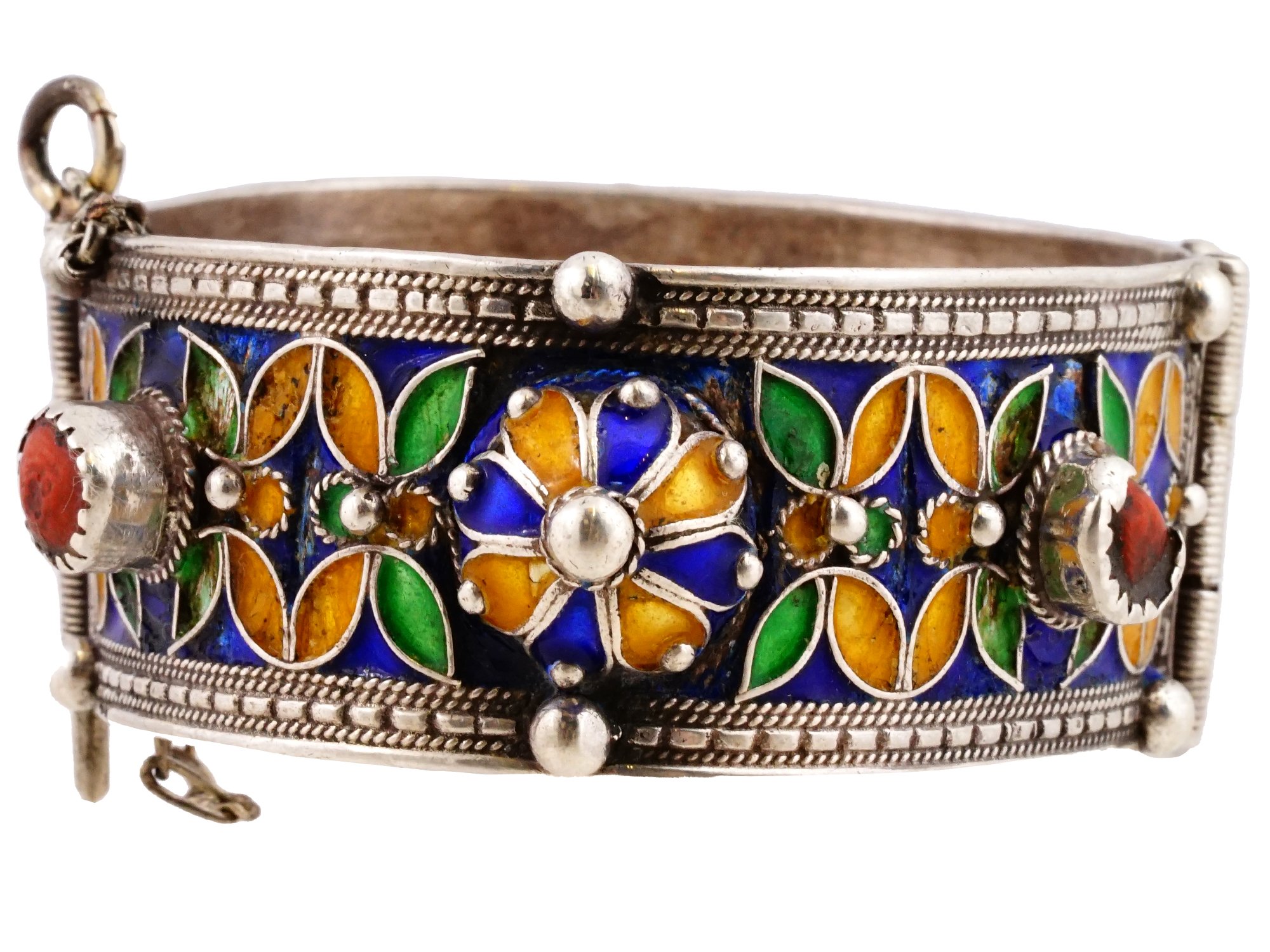 VINTAGE ALGERIAN SILVER AND ENAMEL BANGLE BRACELET PIC-1