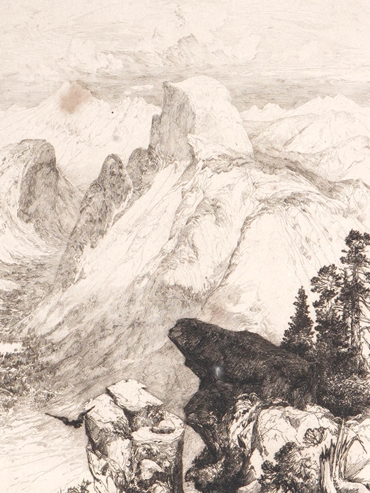 AMERICAN LANDSCAPE ETCHING BY THOMAS MORAN HALF DOME PIC-1