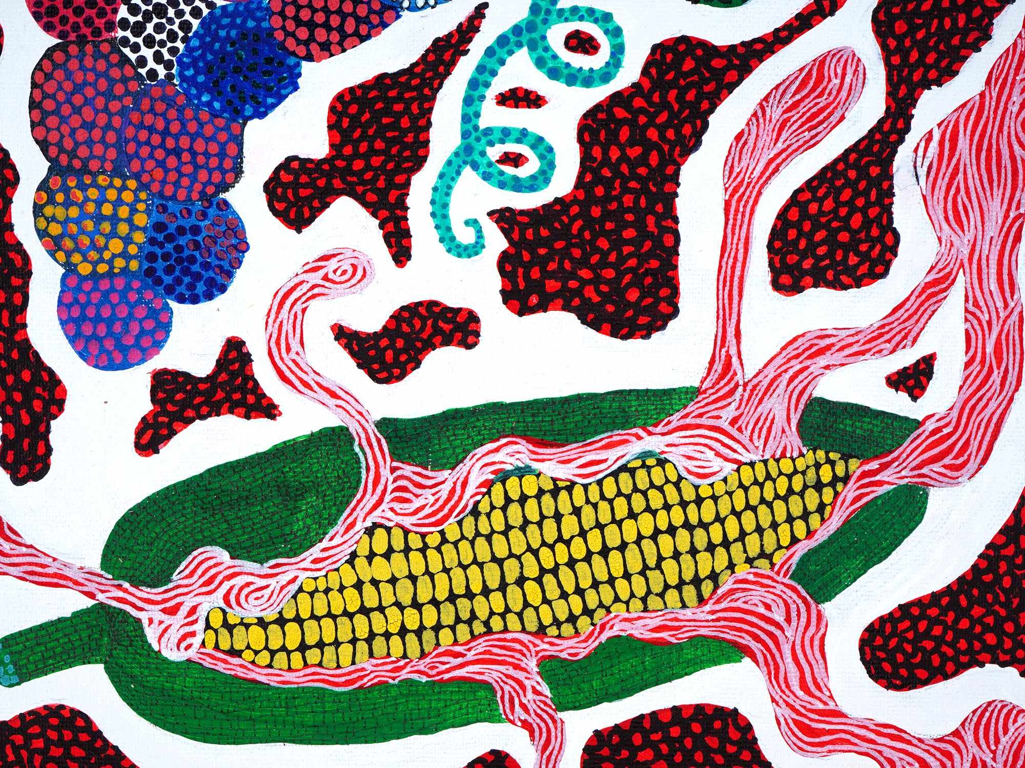 JAPANESE CORN ACRYLIC PAINTING AFTER YAYOI KUSAMA PIC-1