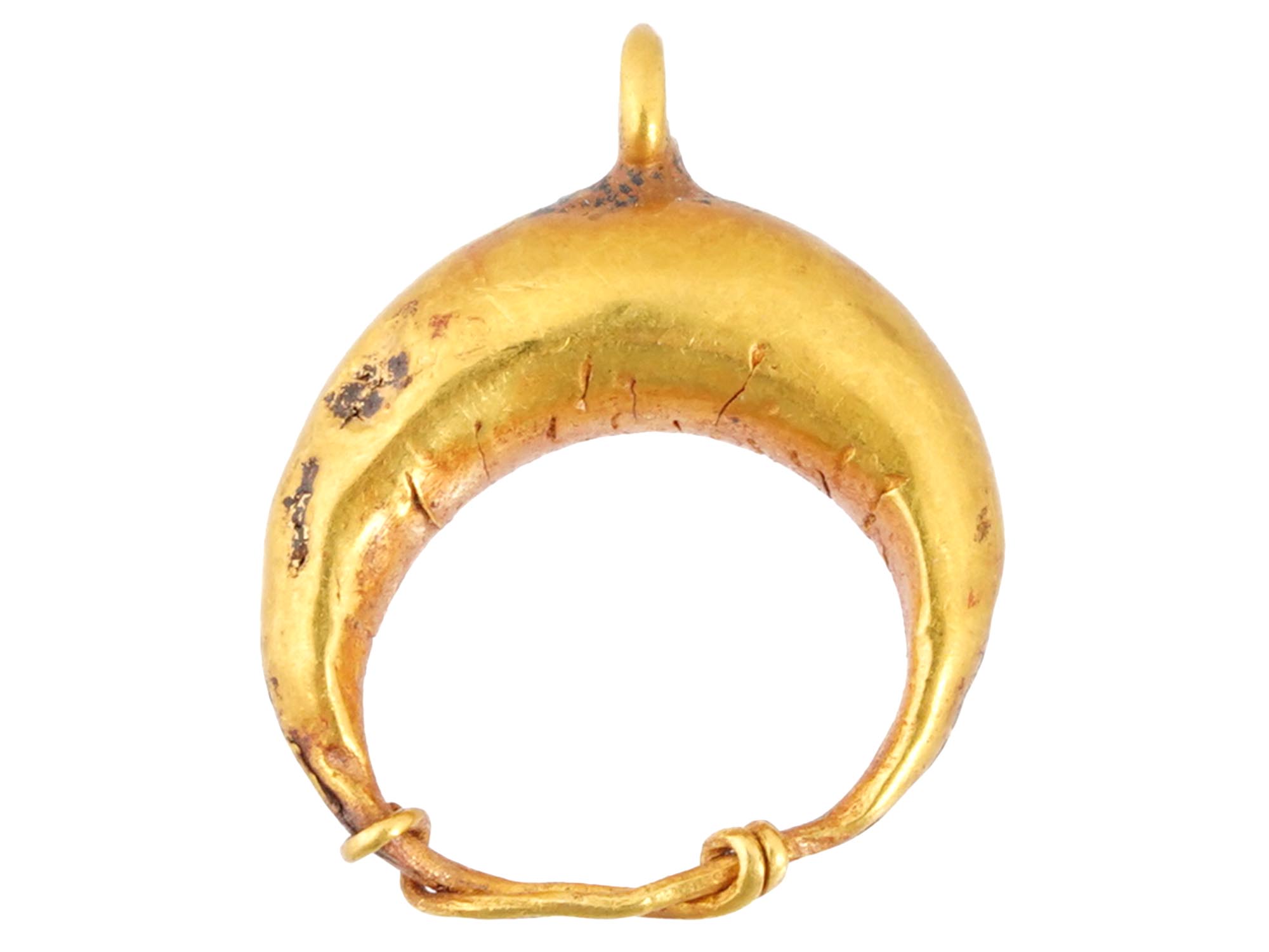 ANCIENT ROMAN EMPIRE CRESCENT SHAPED GOLD EARRING PIC-1