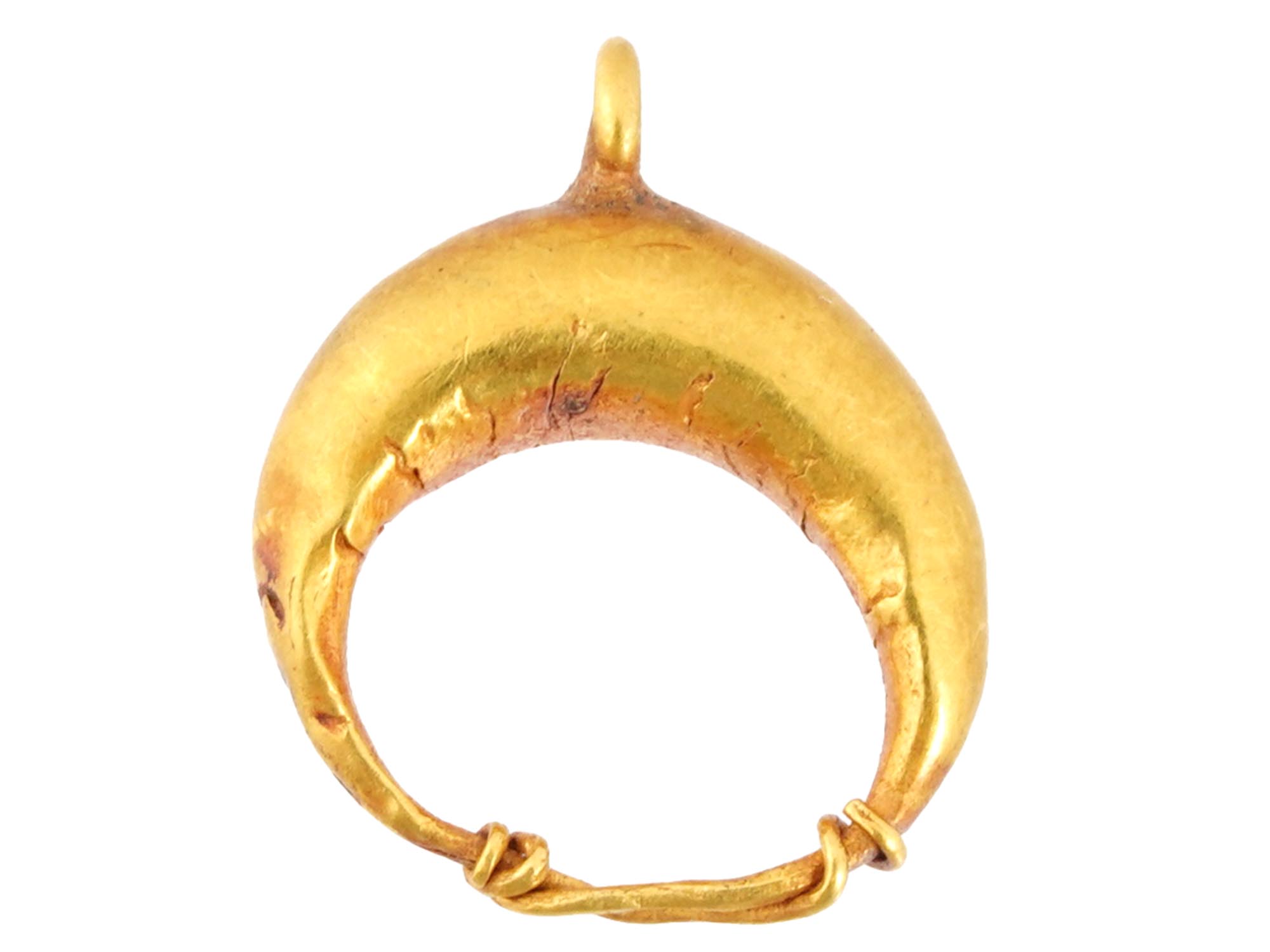 ANCIENT ROMAN EMPIRE CRESCENT SHAPED GOLD EARRING PIC-2