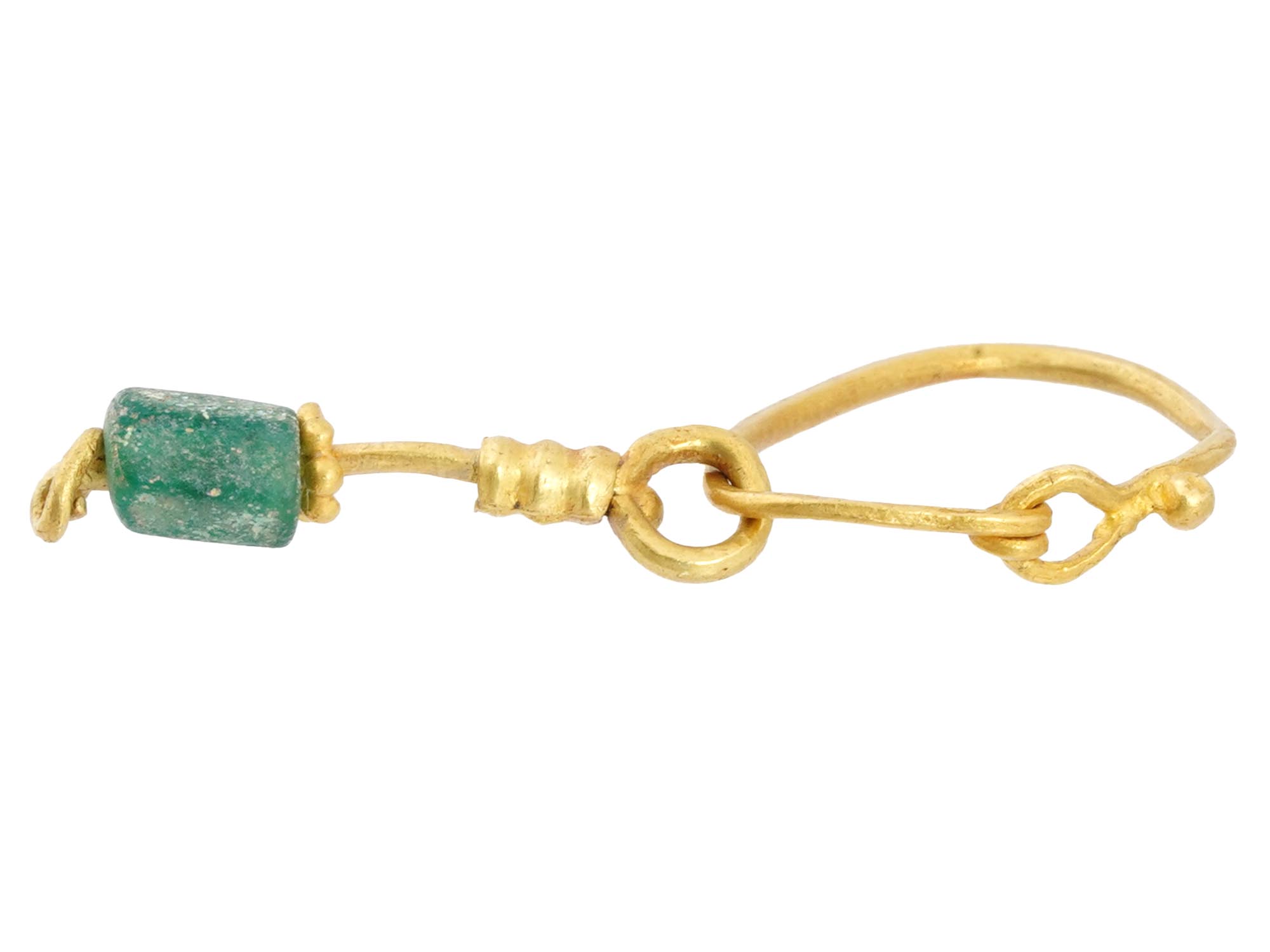 ANCIENT ROMAN EMPIRE GOLD EARRING WITH GREEN BEAD PIC-1