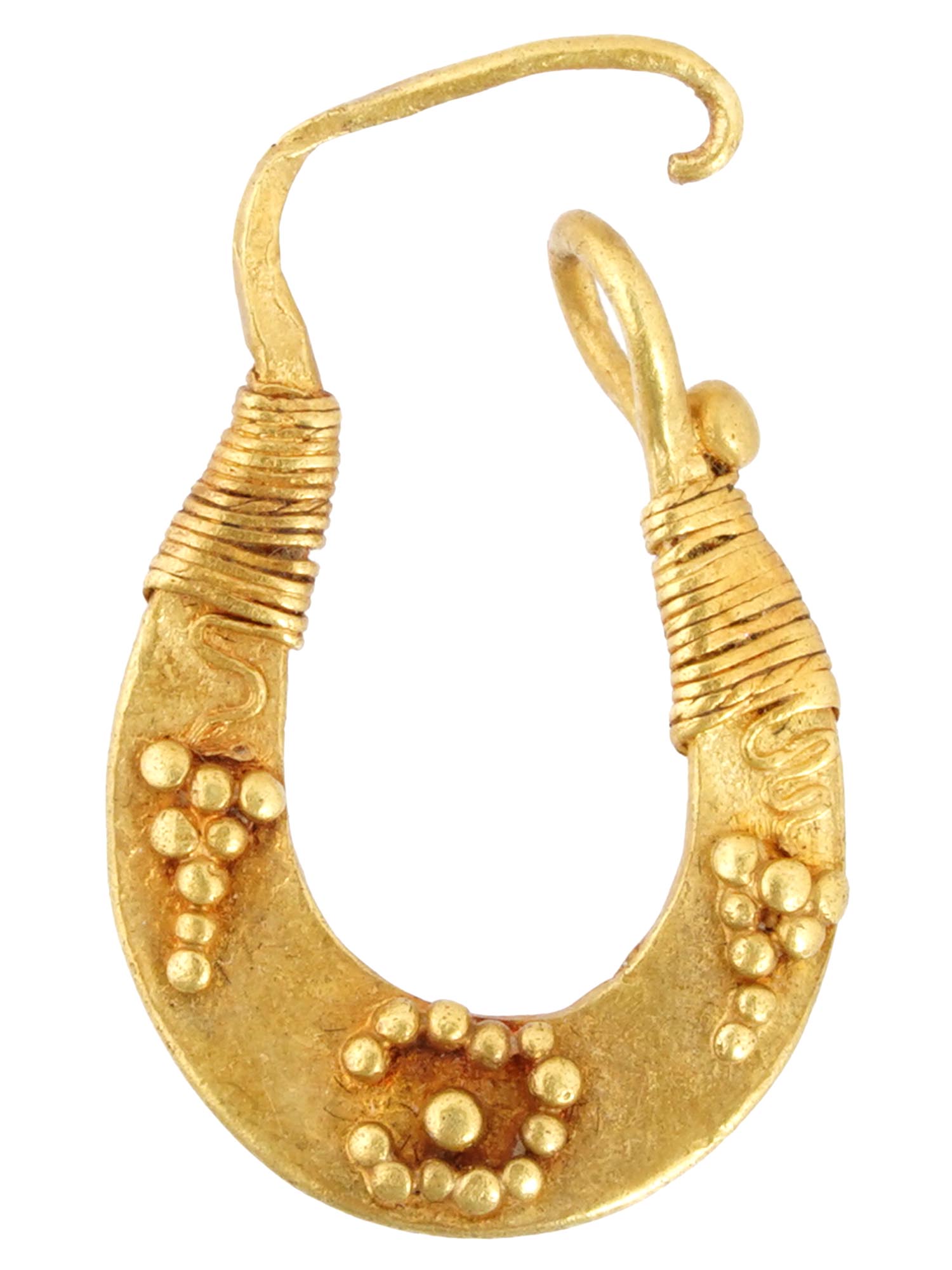 ANCIENT ARCHAEOLOGICAL ROMAN CRESCENT GOLD EARRING PIC-0