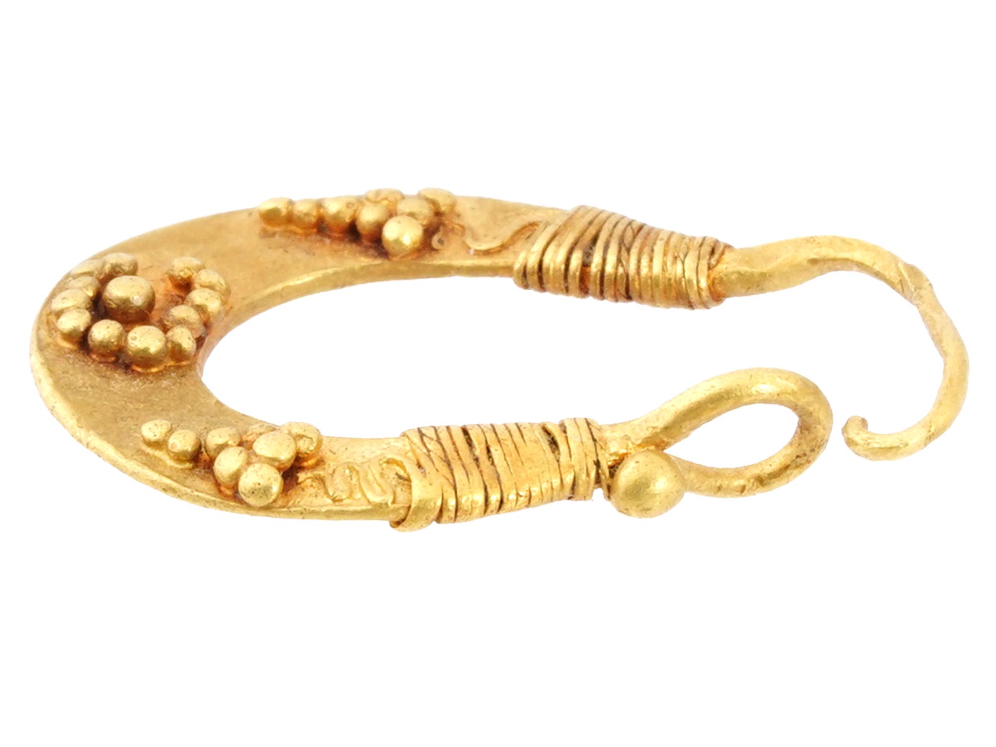 ANCIENT ARCHAEOLOGICAL ROMAN CRESCENT GOLD EARRING PIC-2