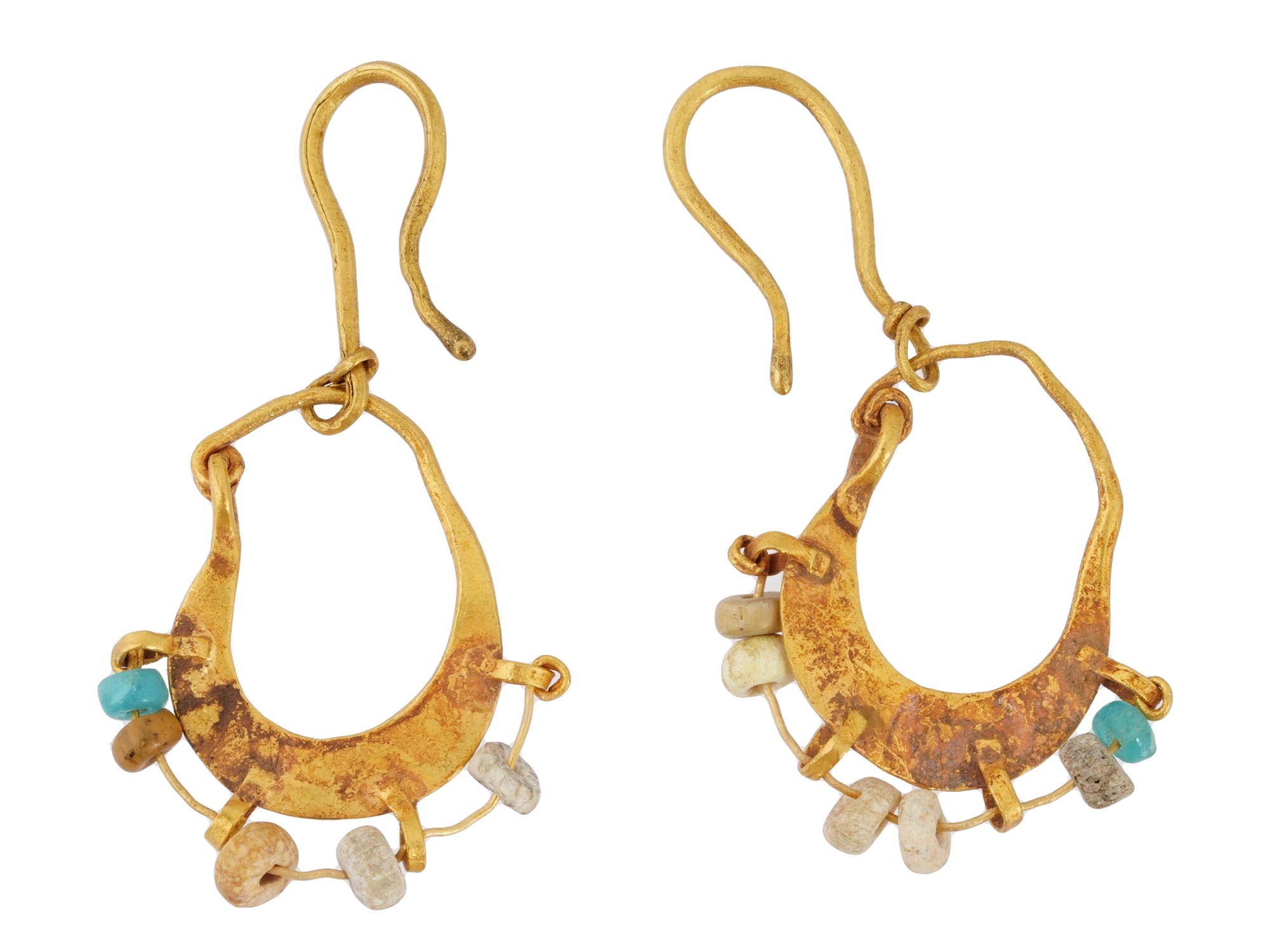 ANCIENT ROMAN EMPIRE GOLD GLASS BEAD EARRINGS PIC-1