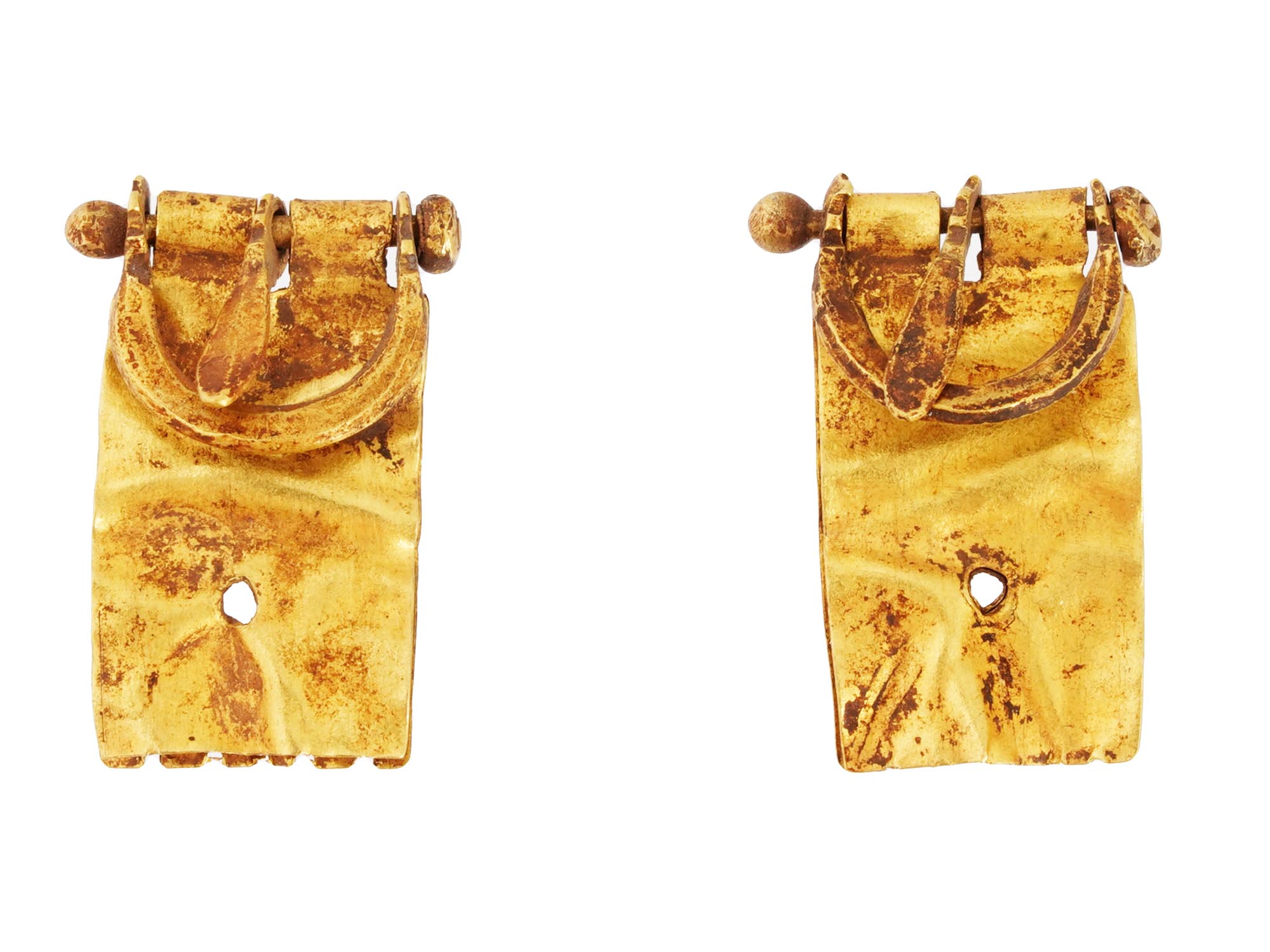 ANCIENT ARCHAEOLOGICAL ROMAN GOLD BUCKLE EARRINGS PIC-3