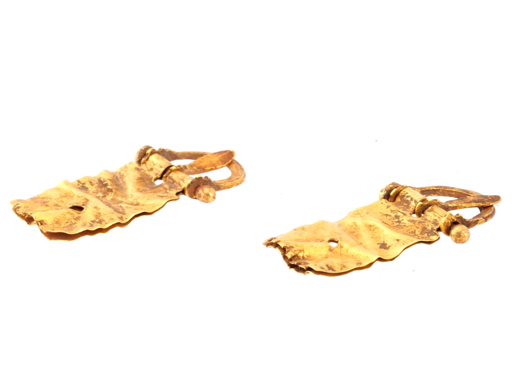 ANCIENT ARCHAEOLOGICAL ROMAN GOLD BUCKLE EARRINGS PIC-5