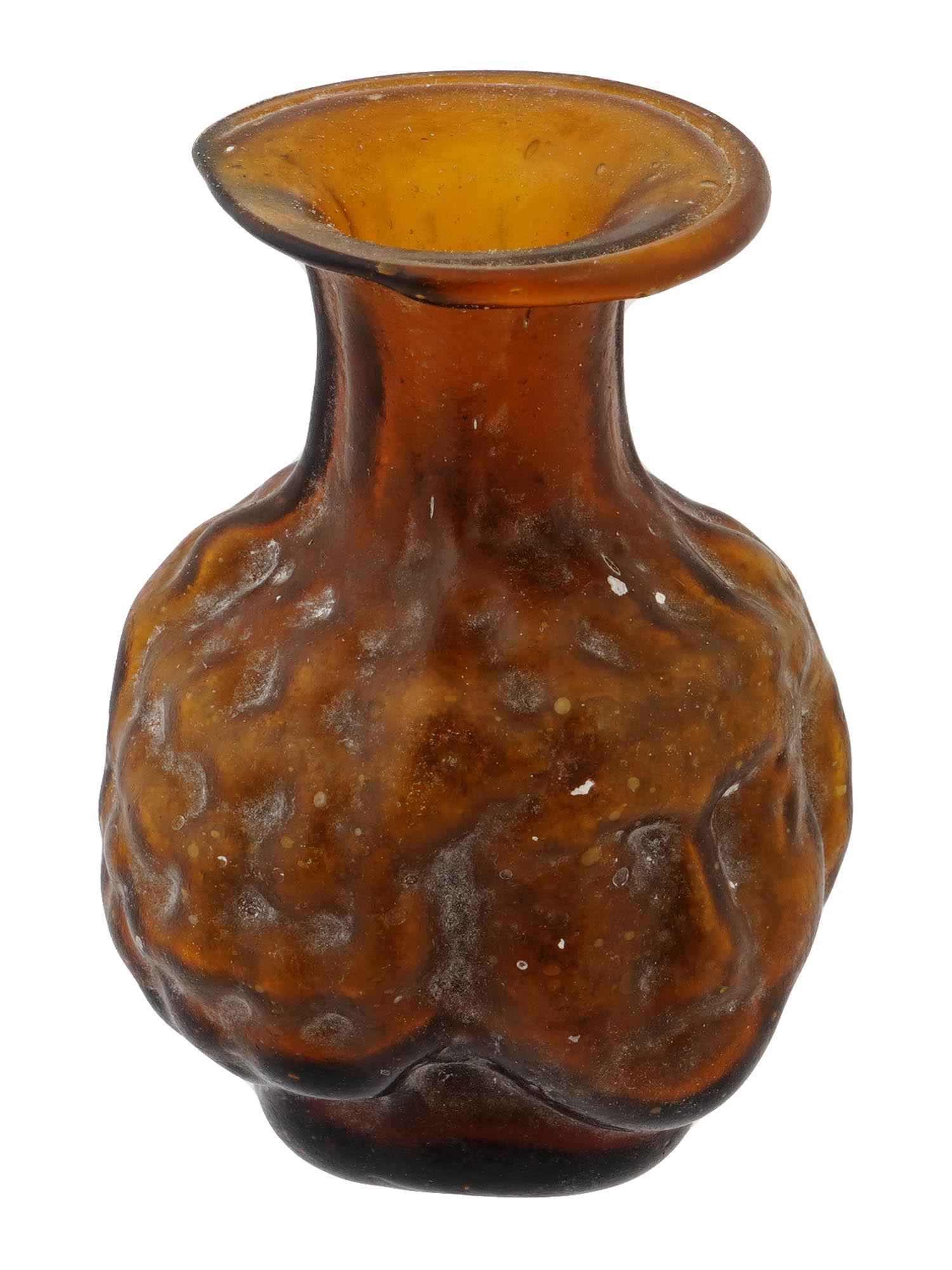 ANCIENT ROMAN GLASS BOTTLE WITH RELIEF FACE IMAGES PIC-2