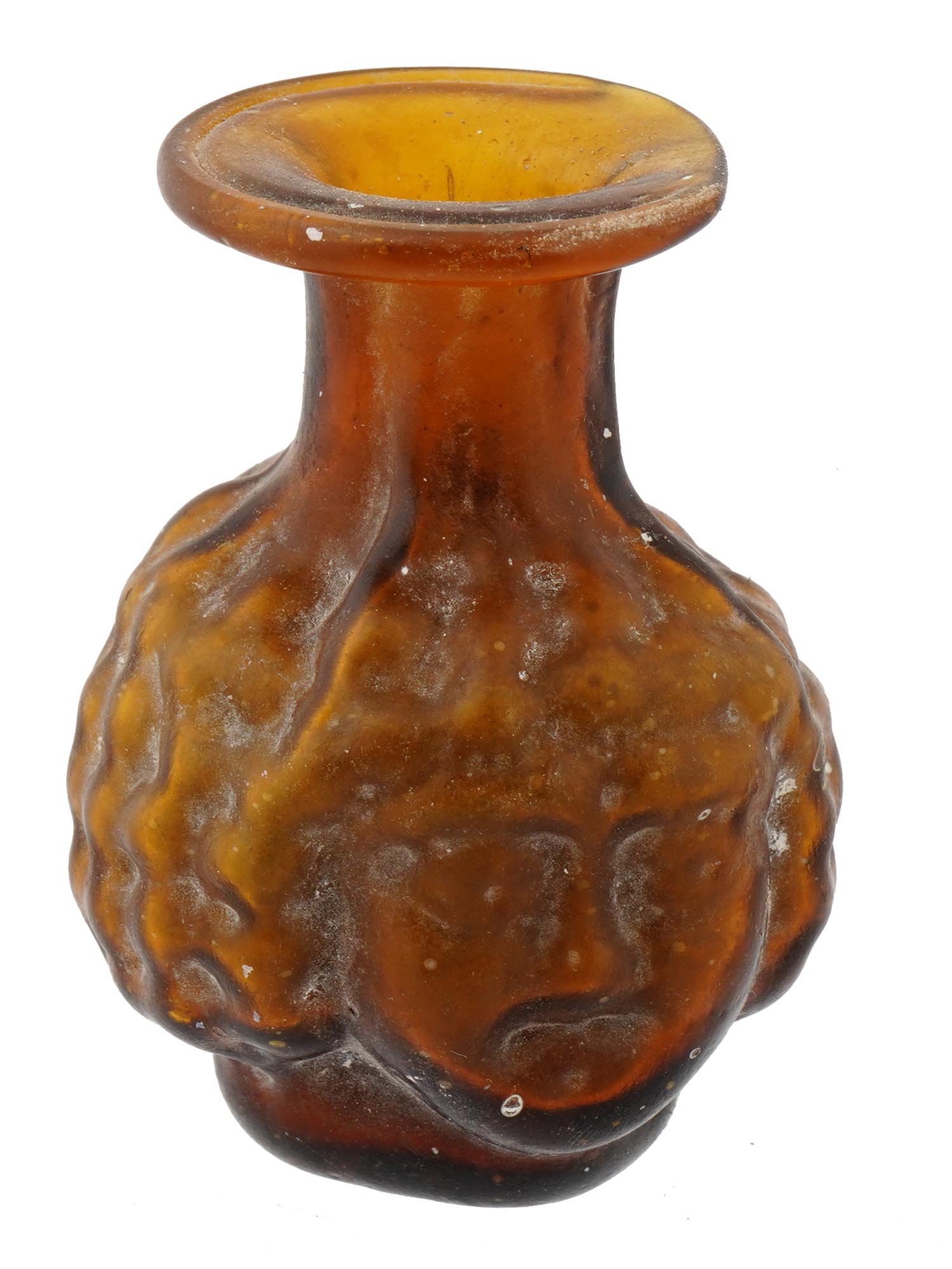 ANCIENT ROMAN GLASS BOTTLE WITH RELIEF FACE IMAGES PIC-0