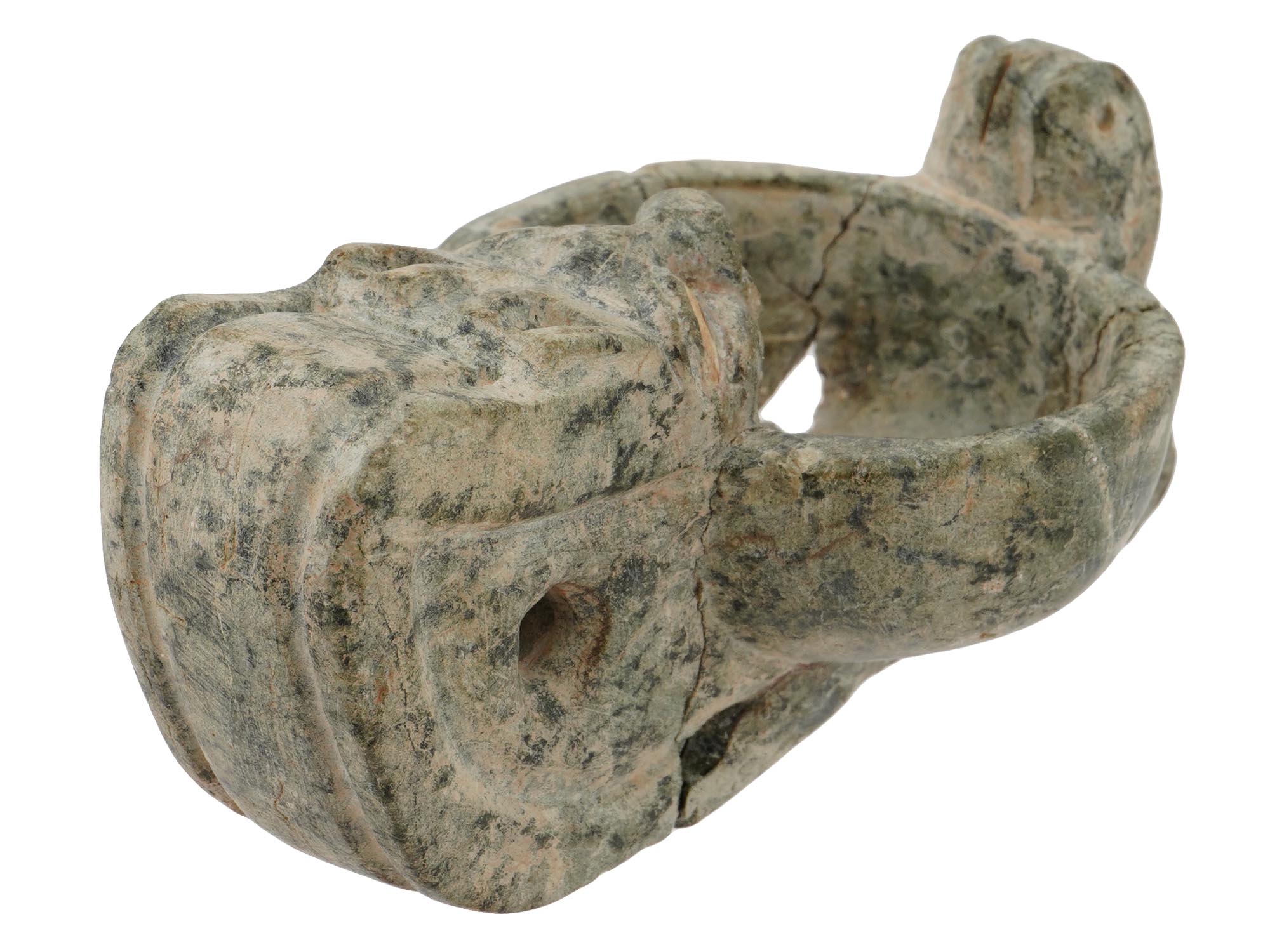 ANCIENT CARVED GRANITE CEREMONIAL BOWL SCULPTURE PIC-2