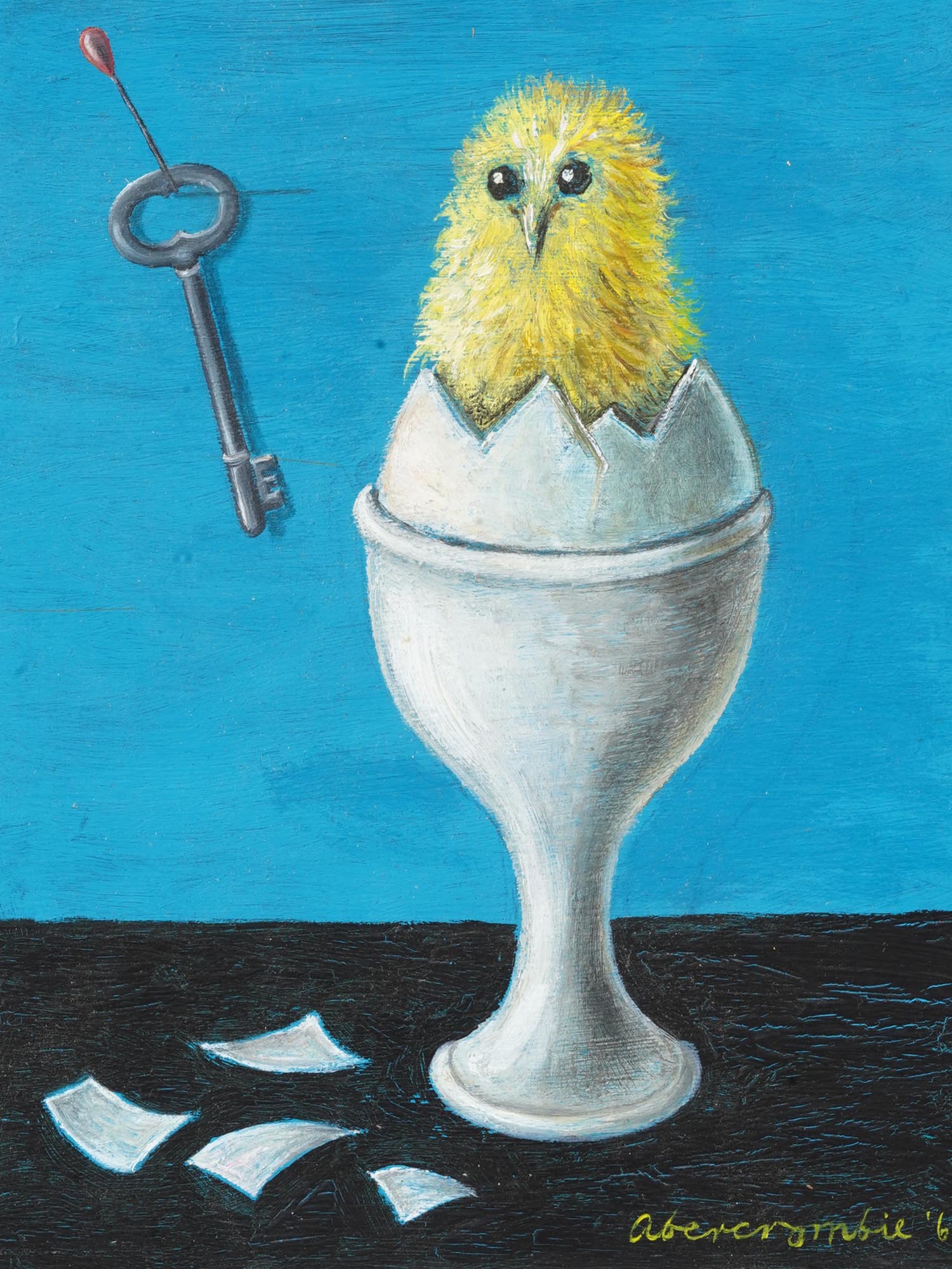 ATTR TO GERTRUDE ABERCROMBIE CHICKEN OIL PAINTING PIC-1