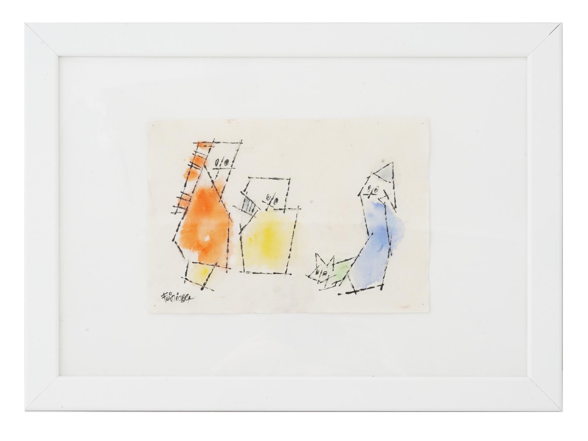 ATTR TO LYONEL FEININGER CUBIST MIXED MEDIA PAINTING PIC-0