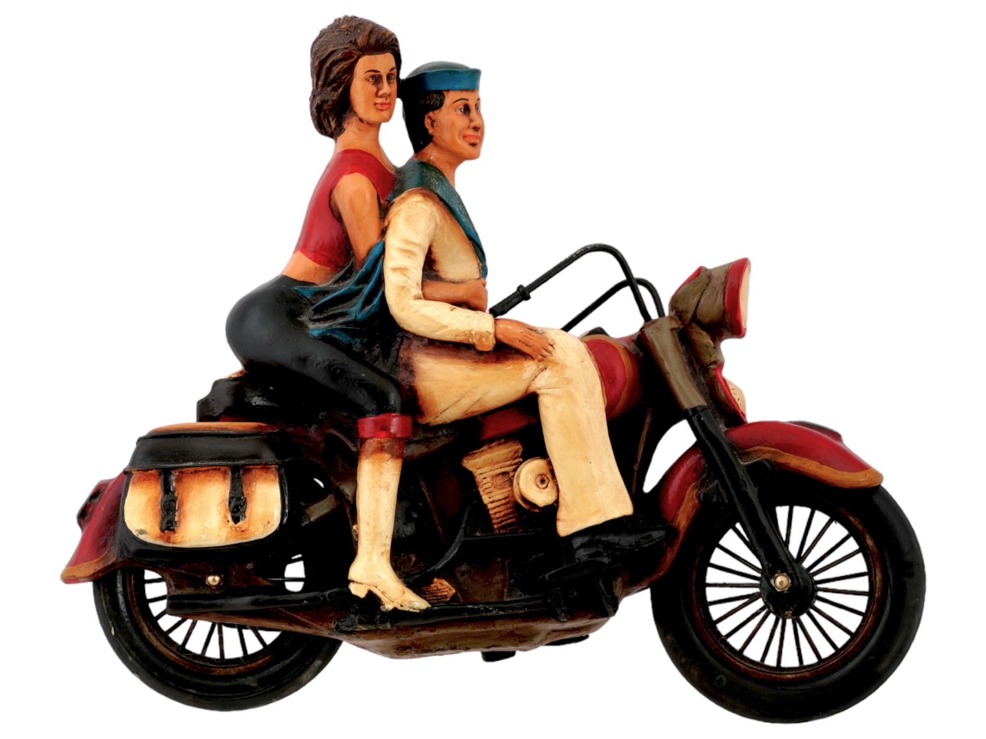 VINTAGE RESIN SCULPTURE MAN AND WOMAN ON A MOTORCYCLE PIC-2