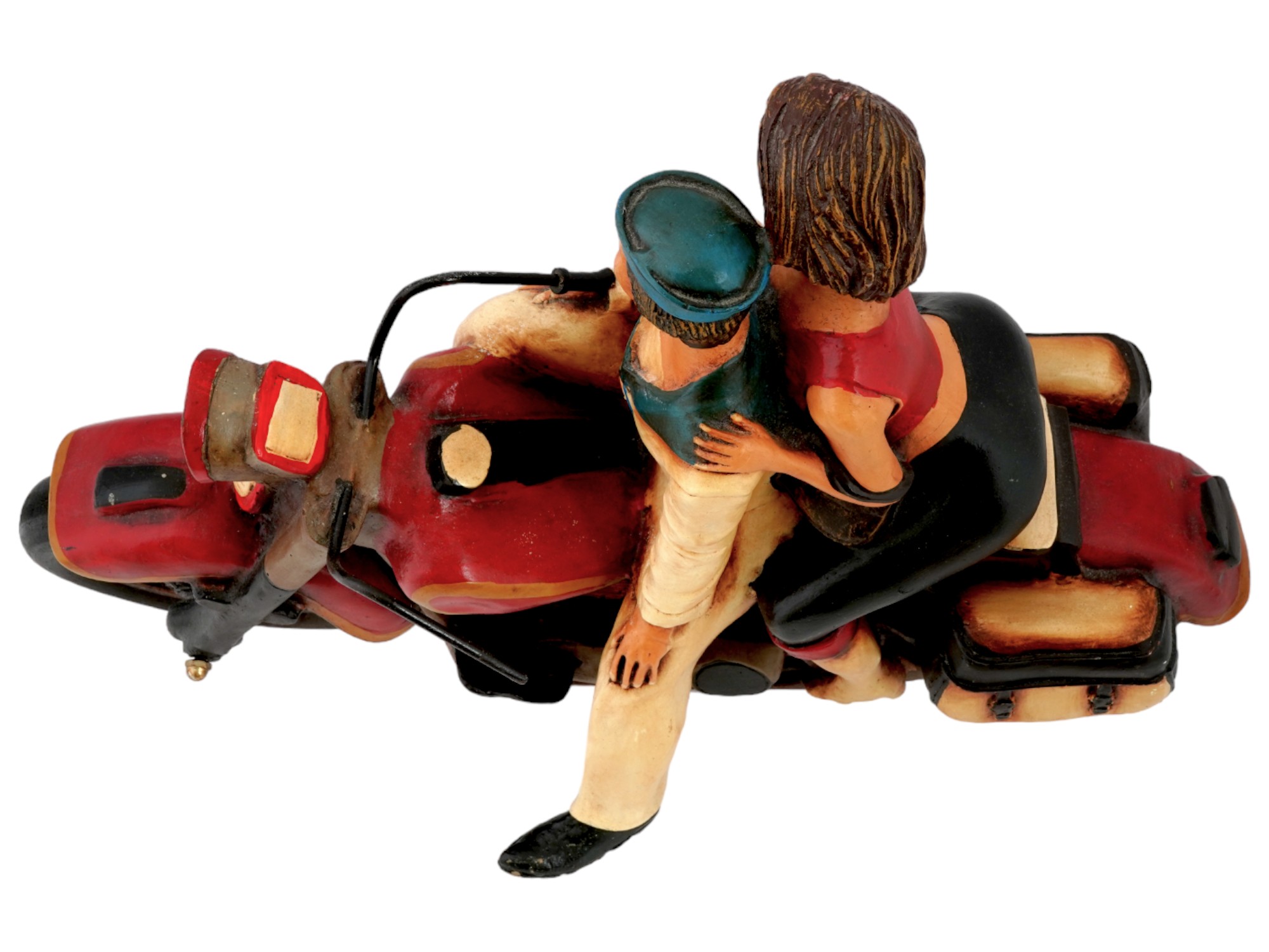 VINTAGE RESIN SCULPTURE MAN AND WOMAN ON A MOTORCYCLE PIC-4