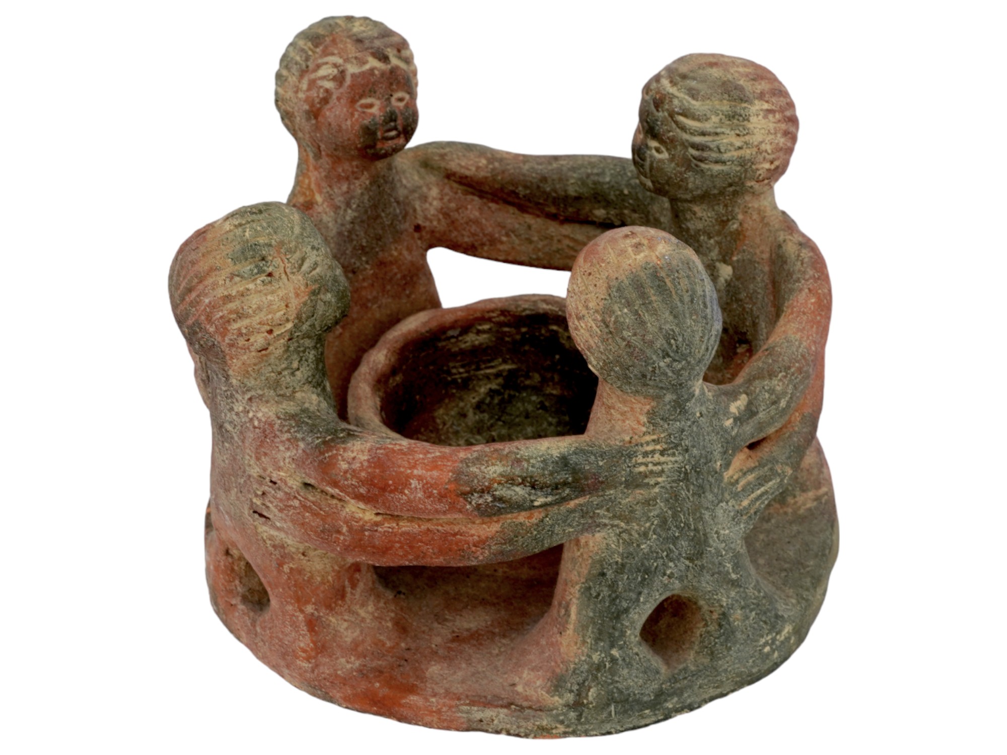 PRE COLUMBIAN TERRACOTTA CANDLE HOLDER FOUR FIGURES PIC-1