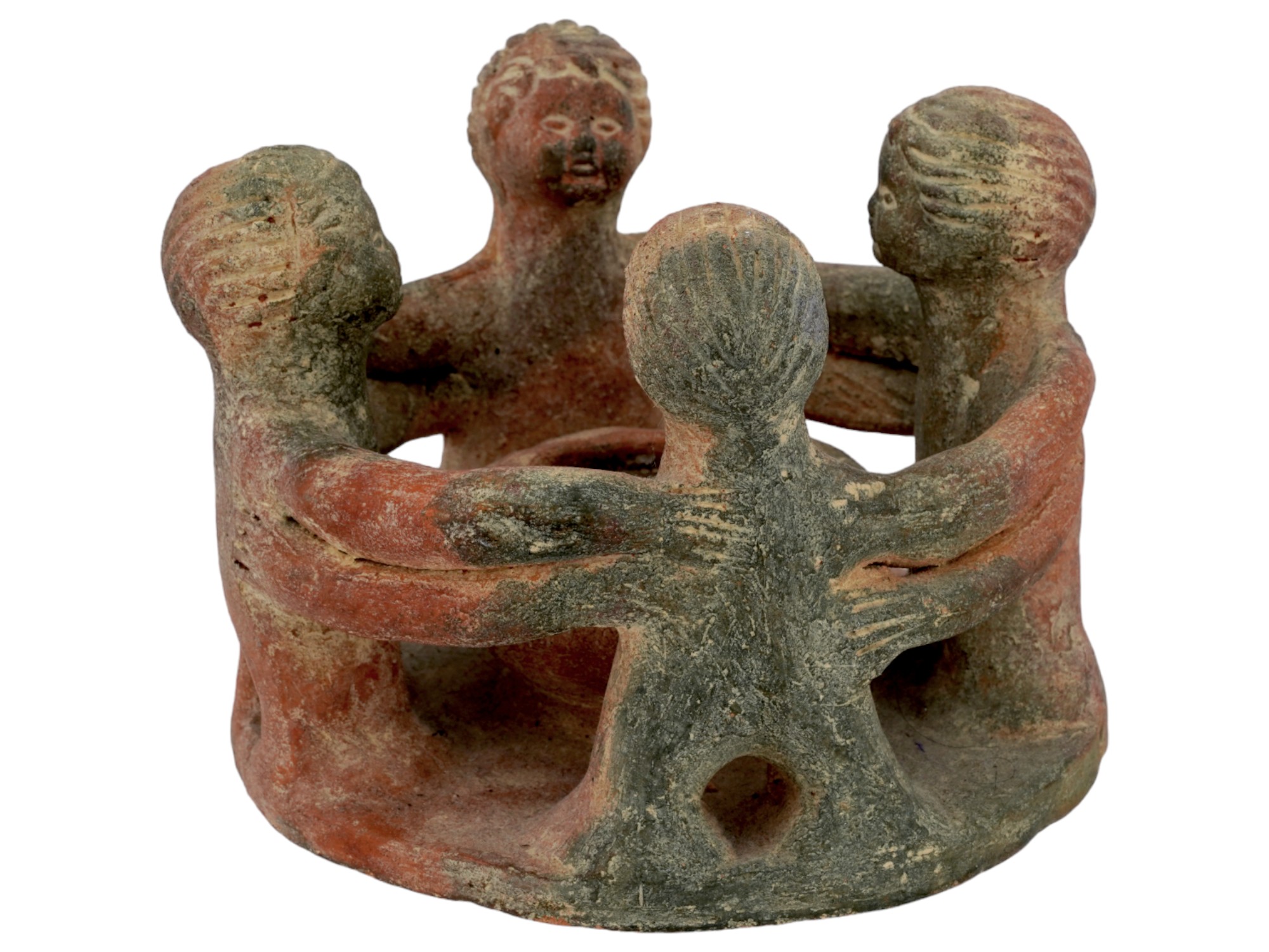 PRE COLUMBIAN TERRACOTTA CANDLE HOLDER FOUR FIGURES PIC-0