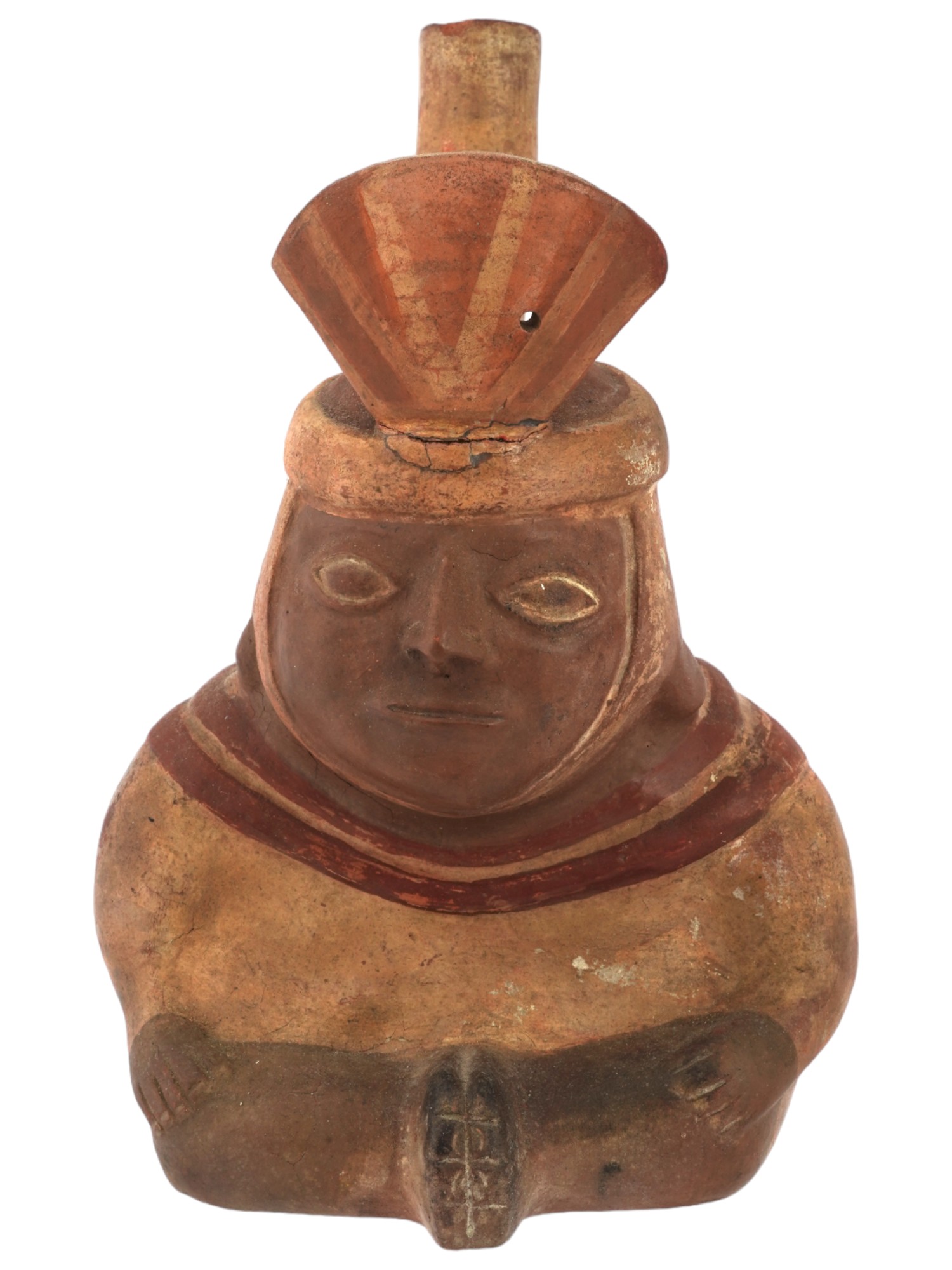 PRE COLUMBIAN STIRRUP BOTTLE WITH A SEATED FIGURE PIC-1