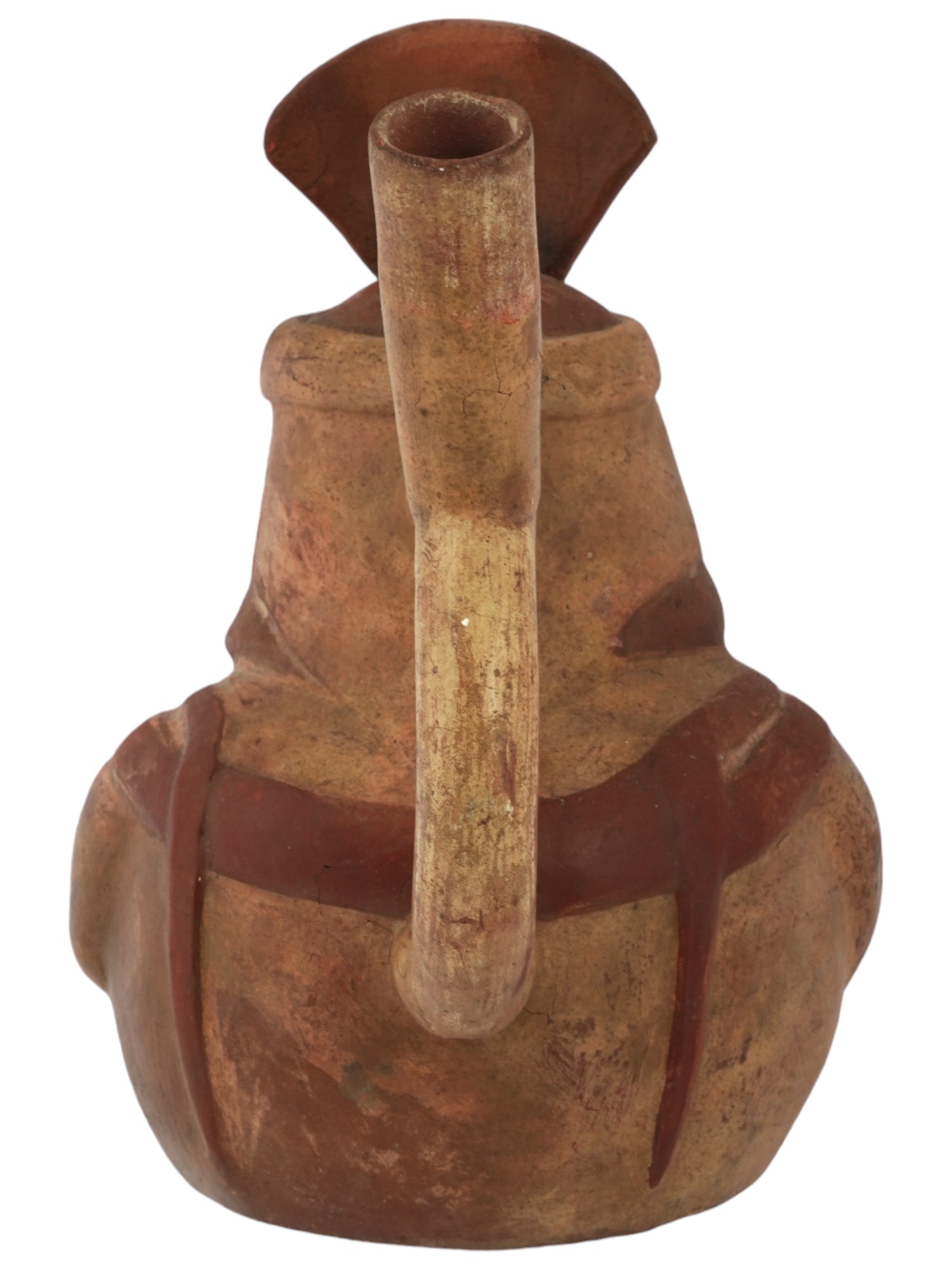 PRE COLUMBIAN STIRRUP BOTTLE WITH A SEATED FIGURE PIC-3