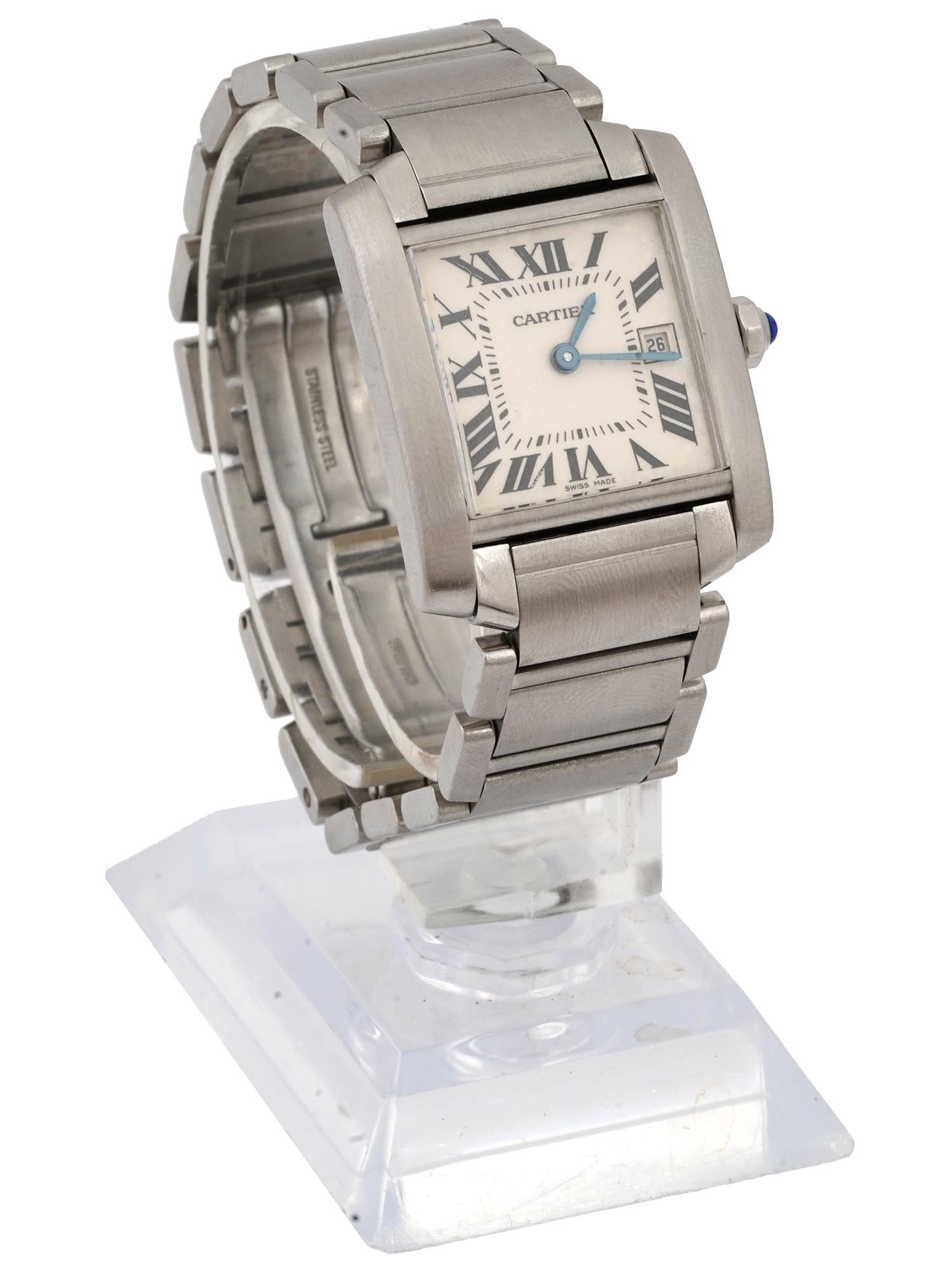 CARTIER TANK FRANCAISE STAINLESS STEEL WRISTWATCH PIC-0