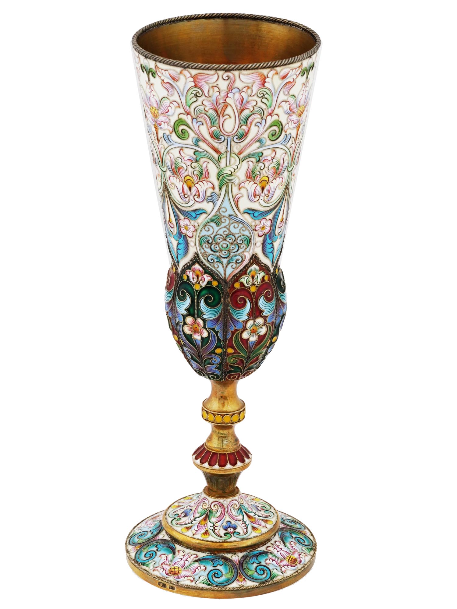 LARGE RUSSIAN SILVER SHADED CLOISONNE ENAMEL GOBLET PIC-0