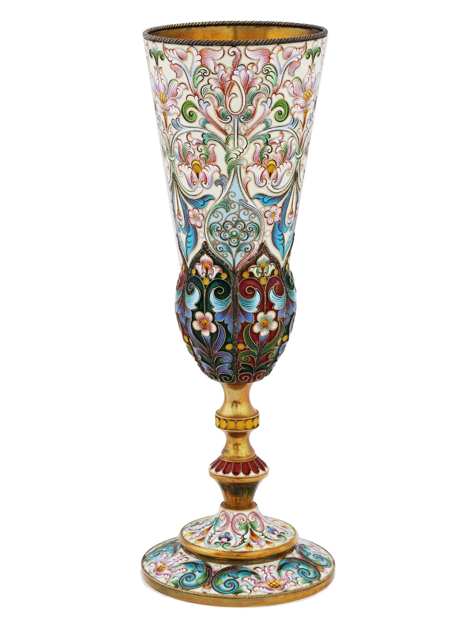 LARGE RUSSIAN SILVER SHADED CLOISONNE ENAMEL GOBLET PIC-2