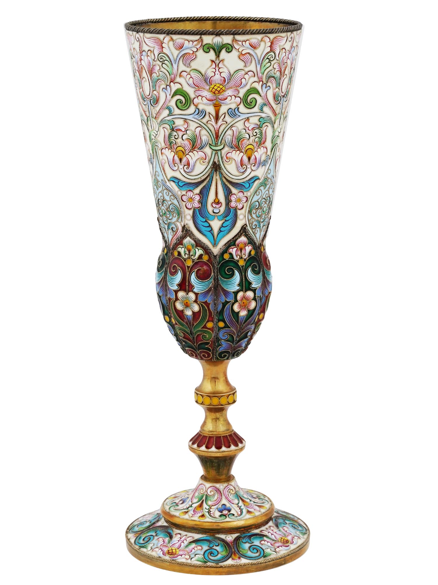 LARGE RUSSIAN SILVER SHADED CLOISONNE ENAMEL GOBLET PIC-3