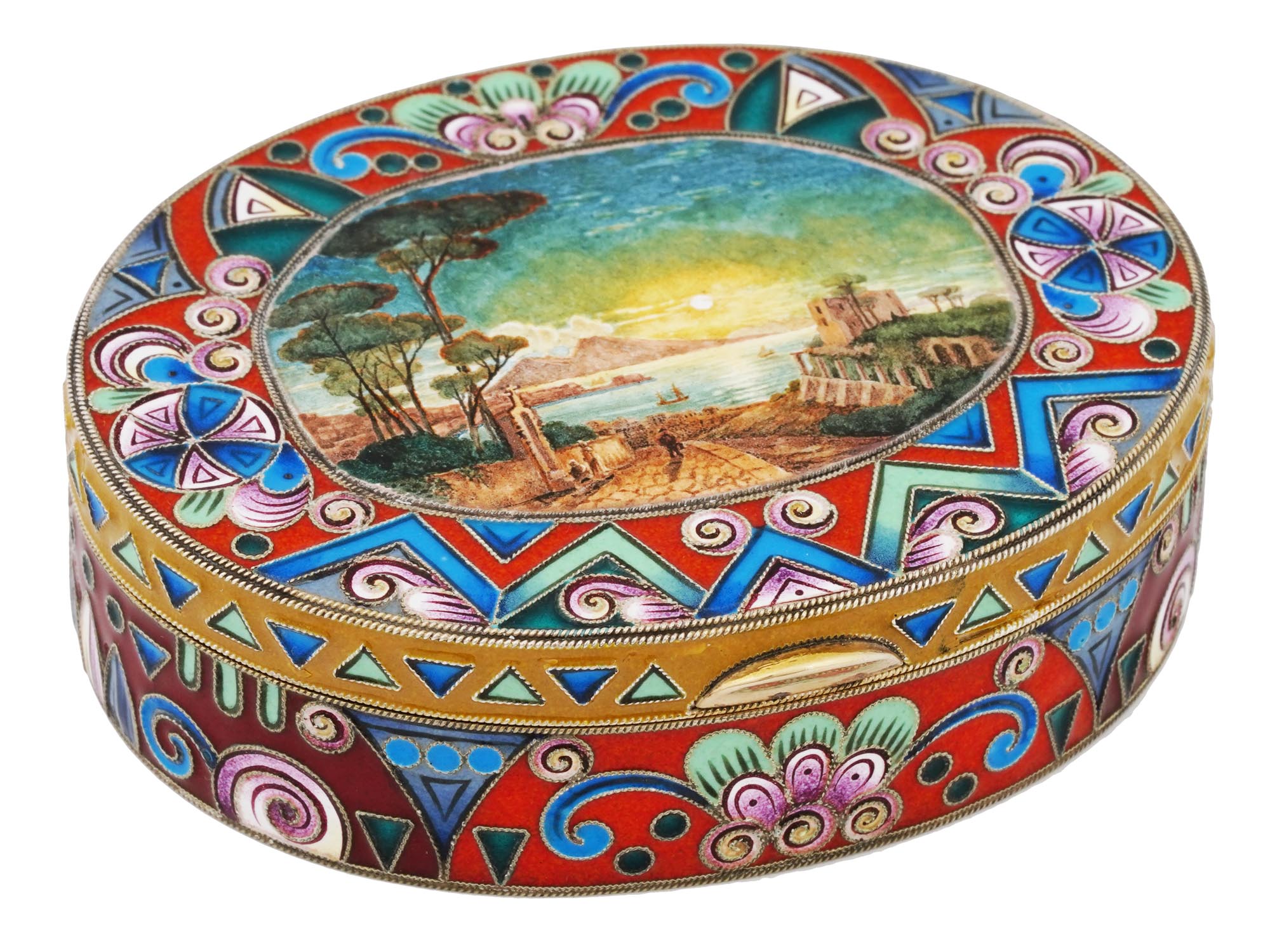 RUSSIAN GILT SILVER CLOISONNE ENAMEL TRINKET BOX PIC-0