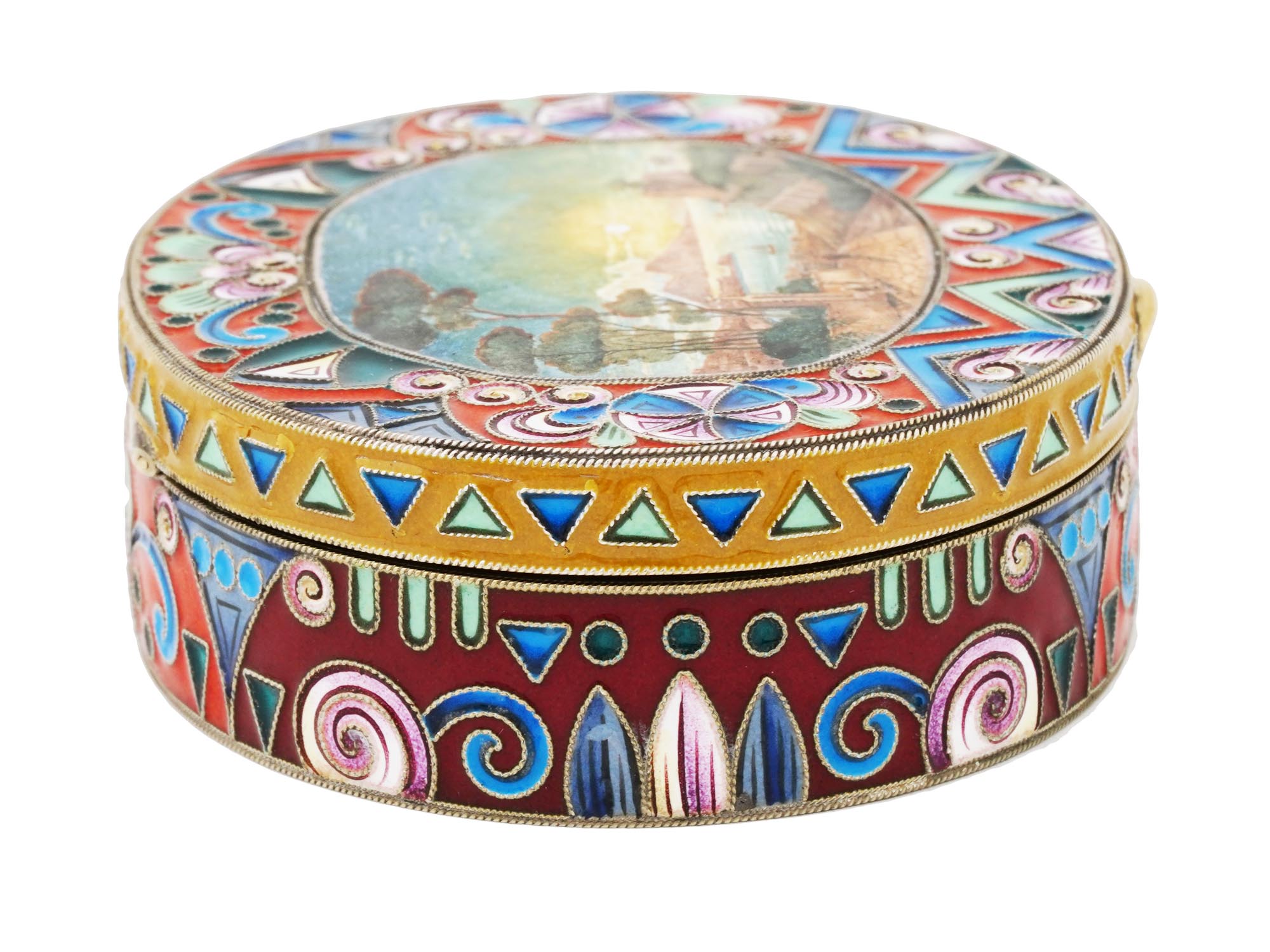 RUSSIAN GILT SILVER CLOISONNE ENAMEL TRINKET BOX PIC-4