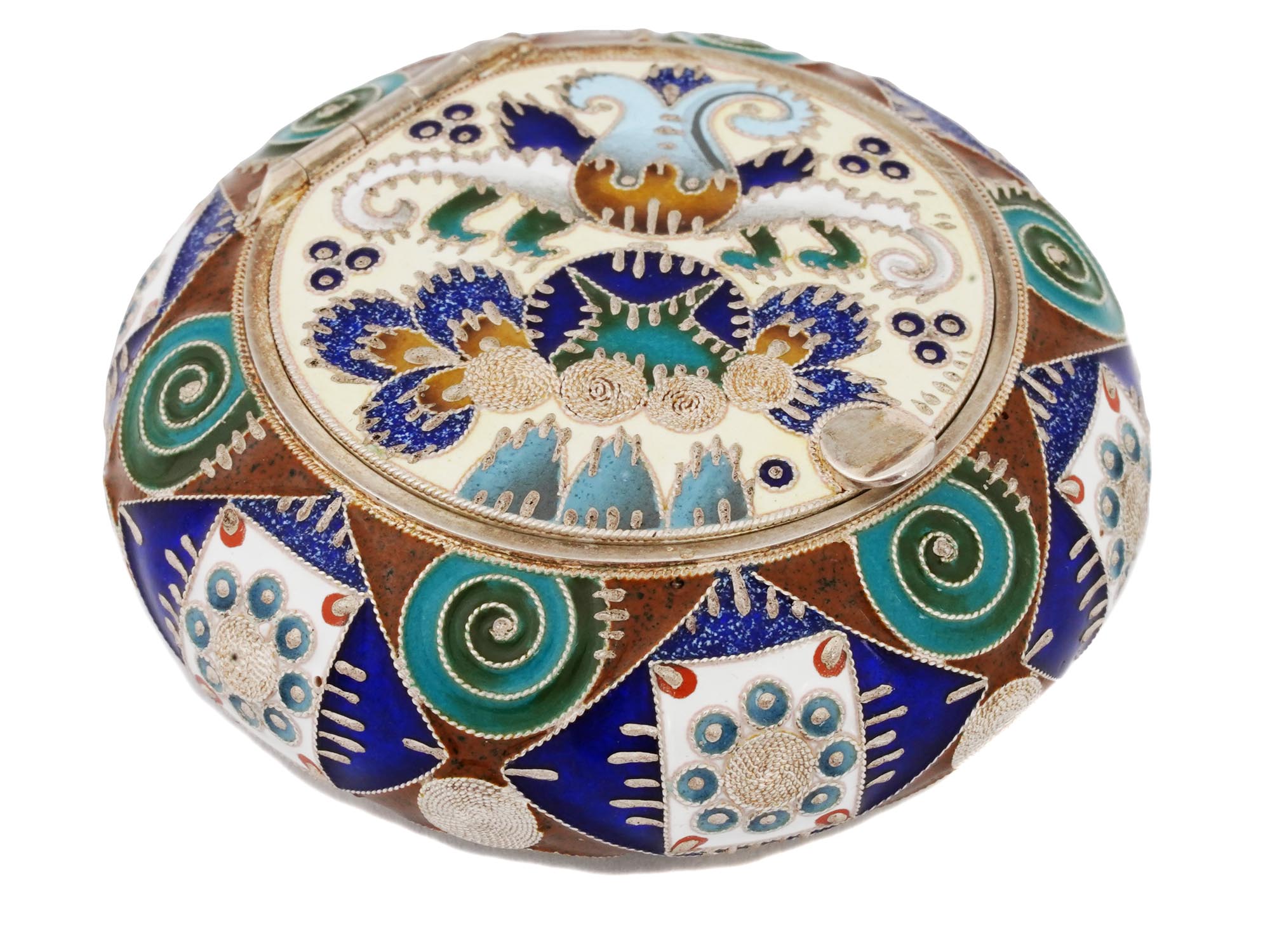 RUSSIAN SILVER CLOISONNE ENAMEL PILL BOX PIC-0