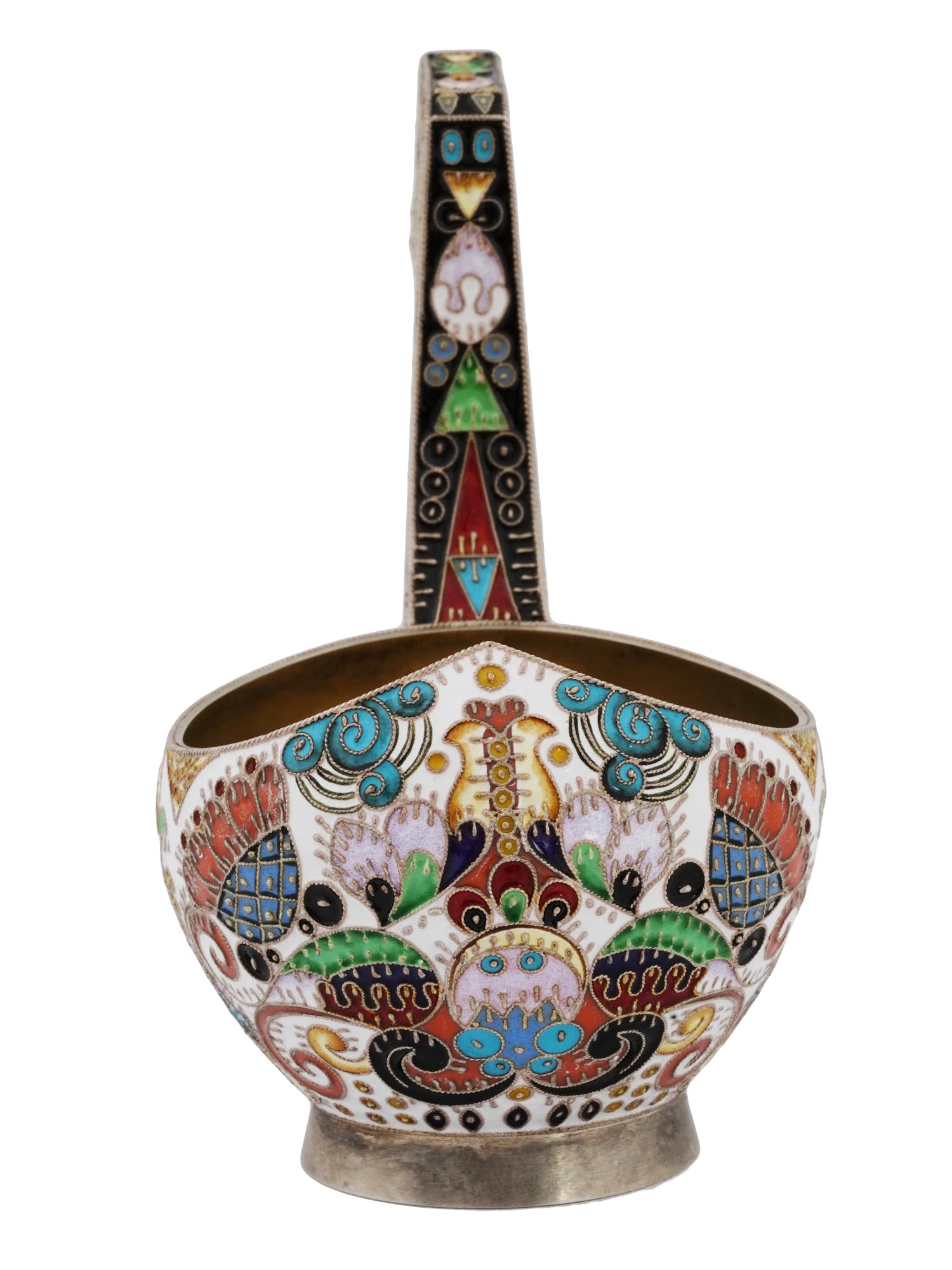 RUSSIAN GILT SILVER CLOISONNE ENAMEL KOVSH PIC-2