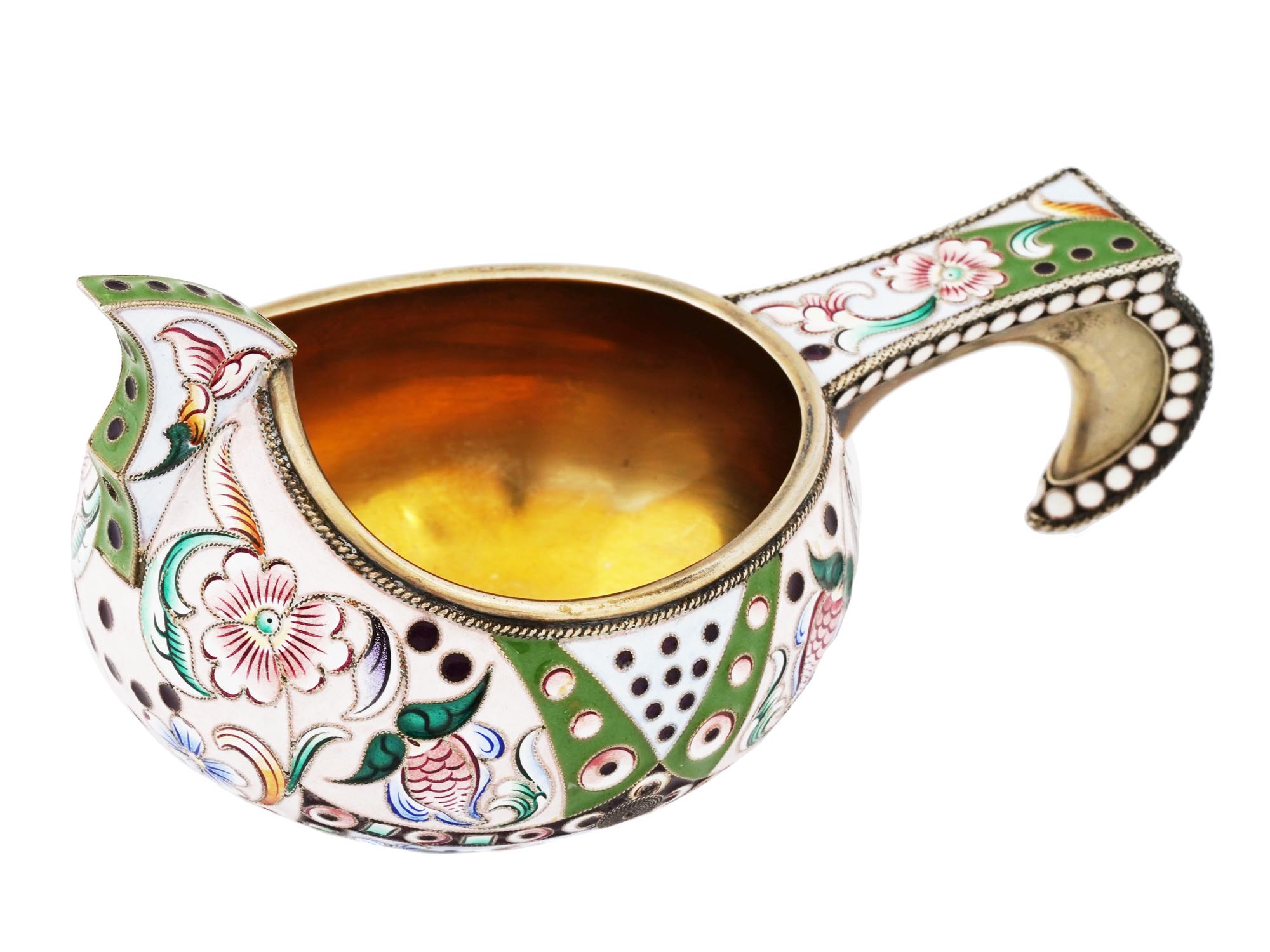 RUSSIAN GILT SILVER CLOISONNE ENAMEL KOVSH PIC-0