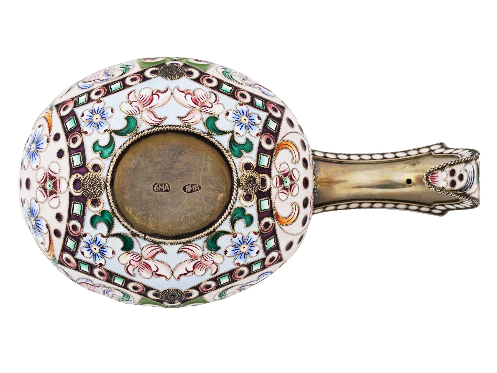 RUSSIAN GILT SILVER CLOISONNE ENAMEL KOVSH PIC-6