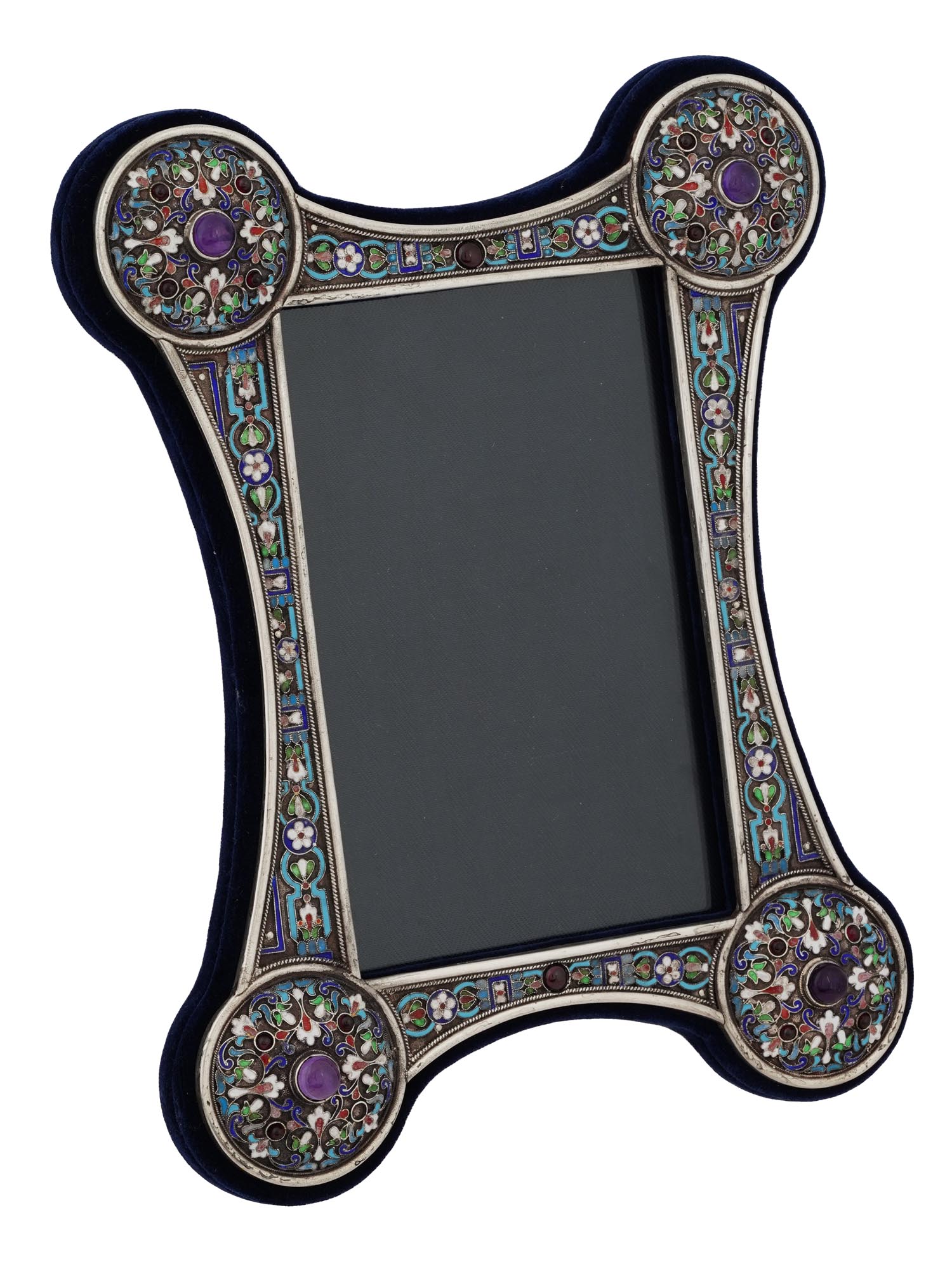 RUSSIAN SILVER CLOISONNE ENAMEL GEMSTONE PHOTO FRAME PIC-0