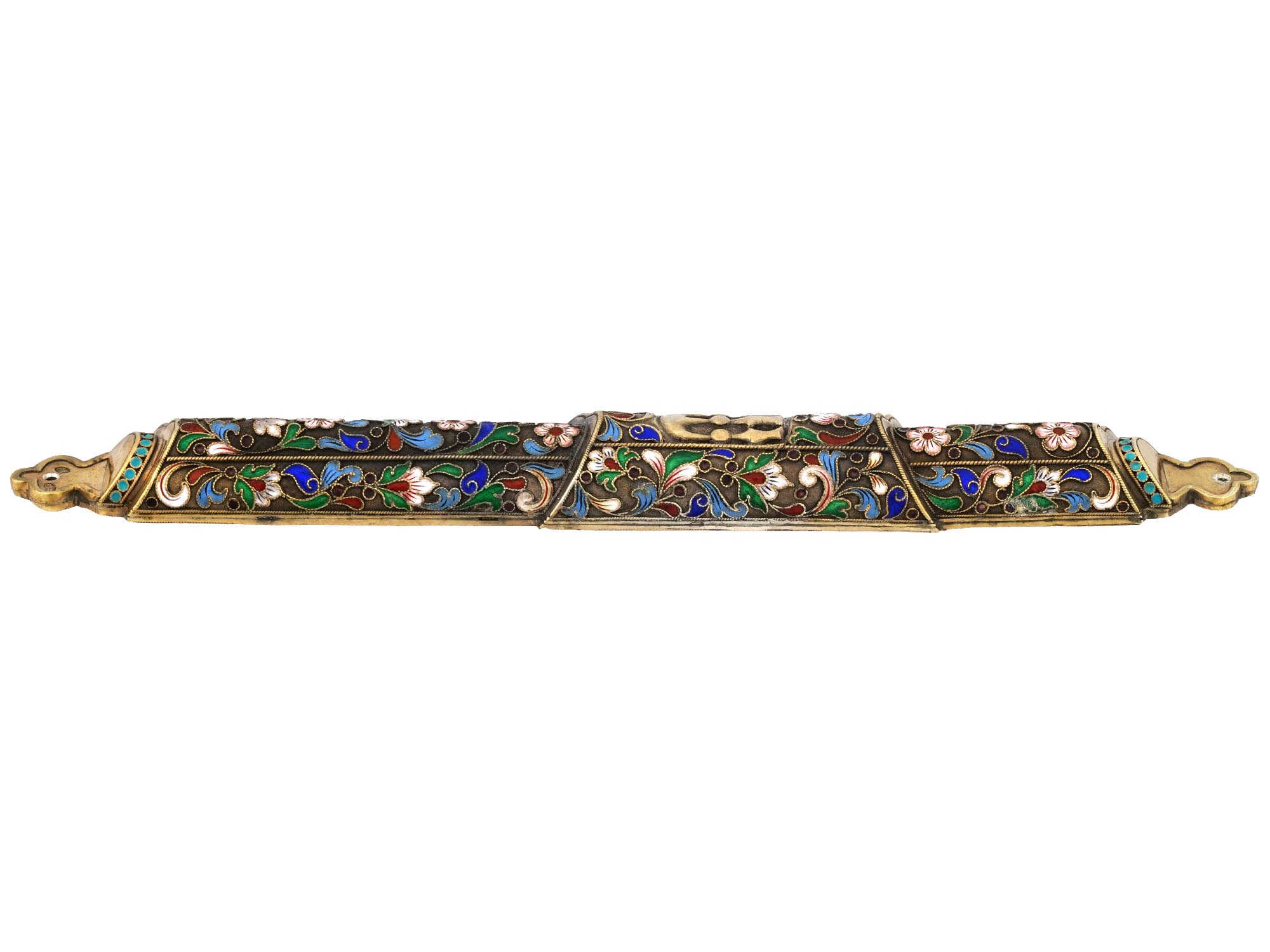 RUSSIAN JUDAICA SILVER CLOISONNE ENAMEL MEZUZAH PIC-1