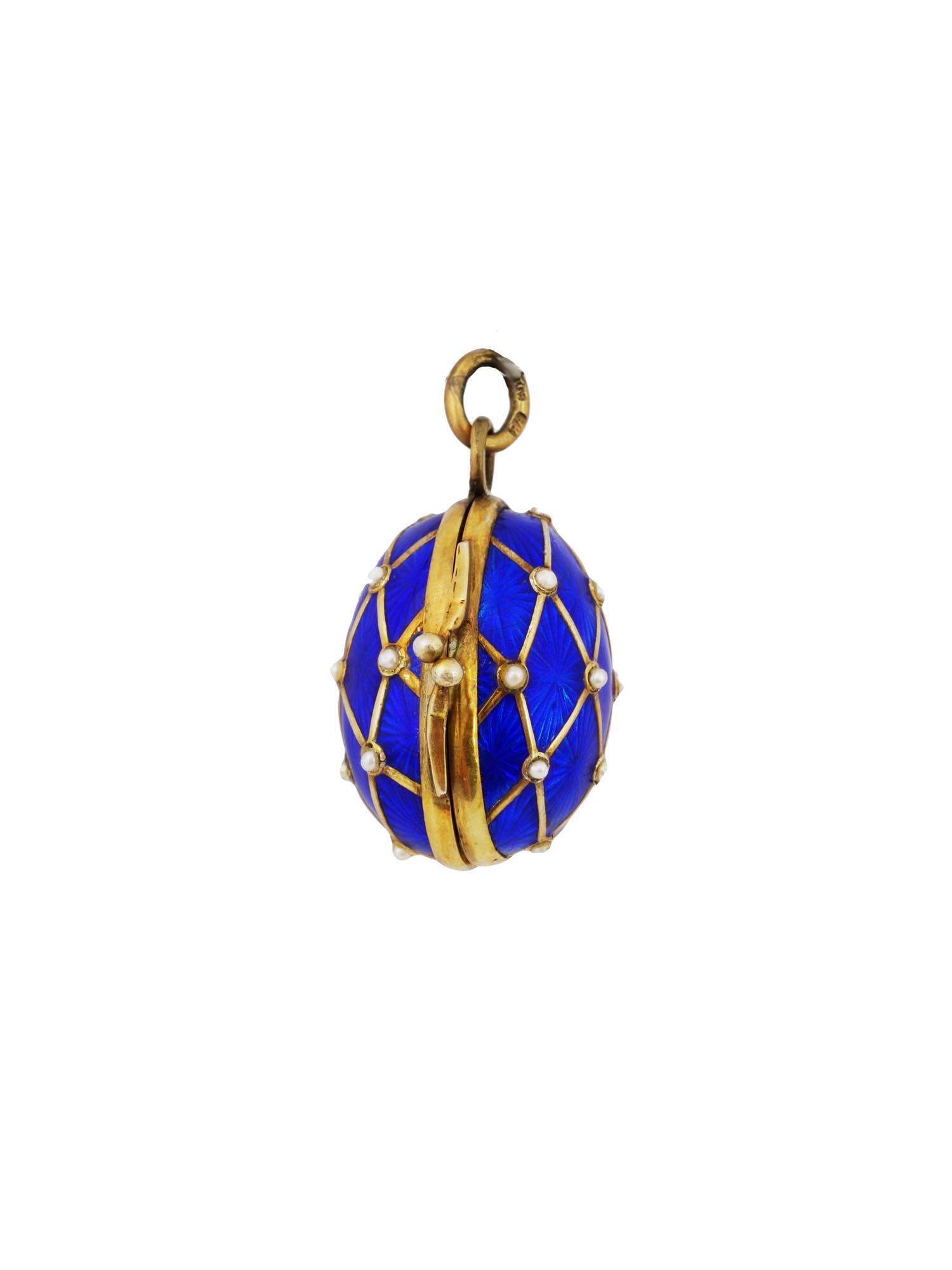 RUSSIAN 88 SILVER ENAMEL PEARLS EGG LOCKET PENDANT PIC-1