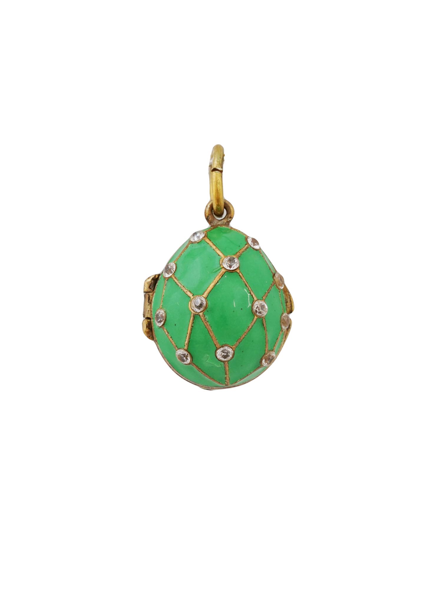 RUSSIAN SILVER ENAMEL DIAMOND EGG LOCKET PENDANT PIC-0